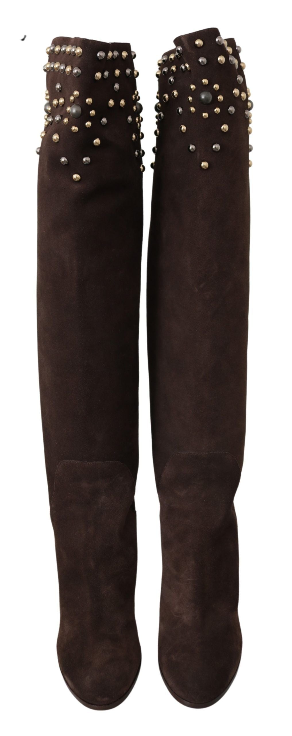 Botas hasta la rodilla con tachuelas de ante marrón de Dolce & Gabbana-4