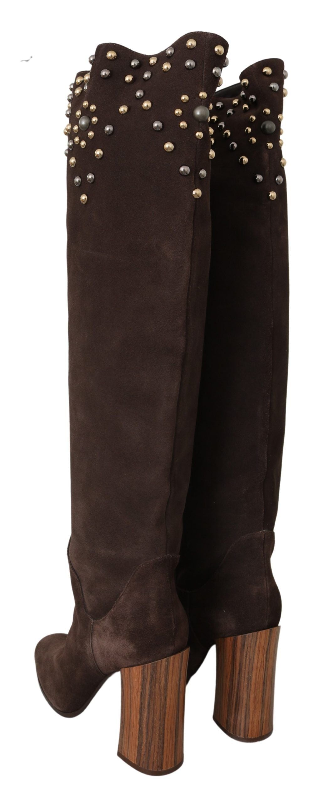Botas hasta la rodilla con tachuelas de ante marrón de Dolce & Gabbana-6