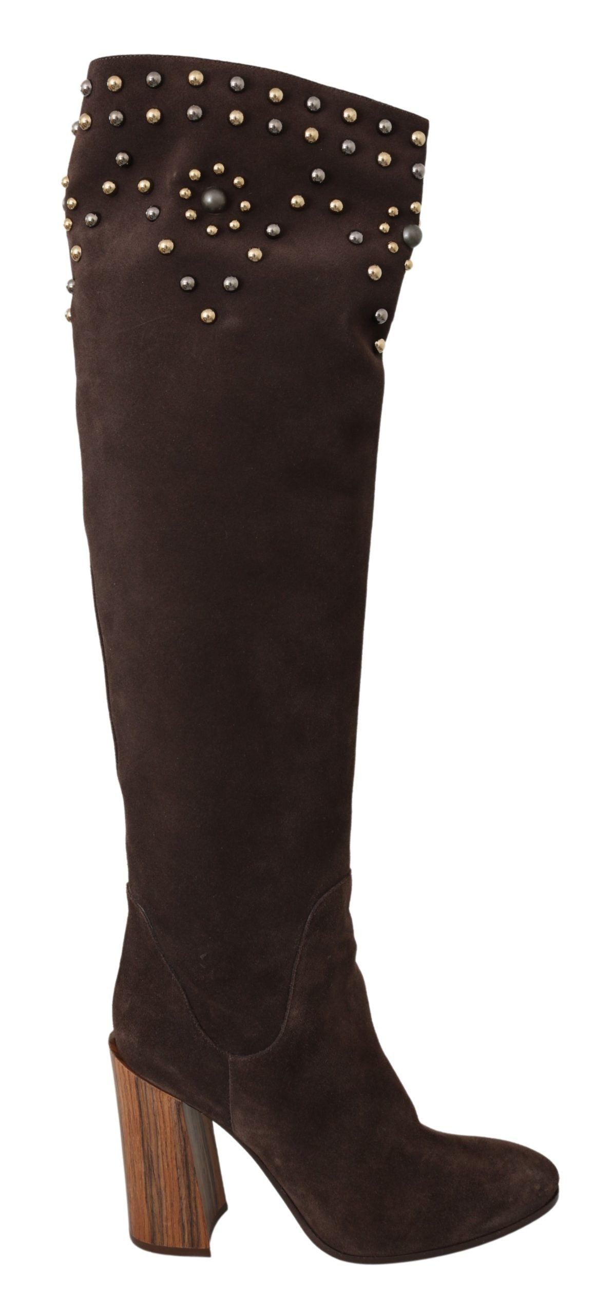 Dolce & Gabbana Brown Suede Studded Knee-High Shoes Boots