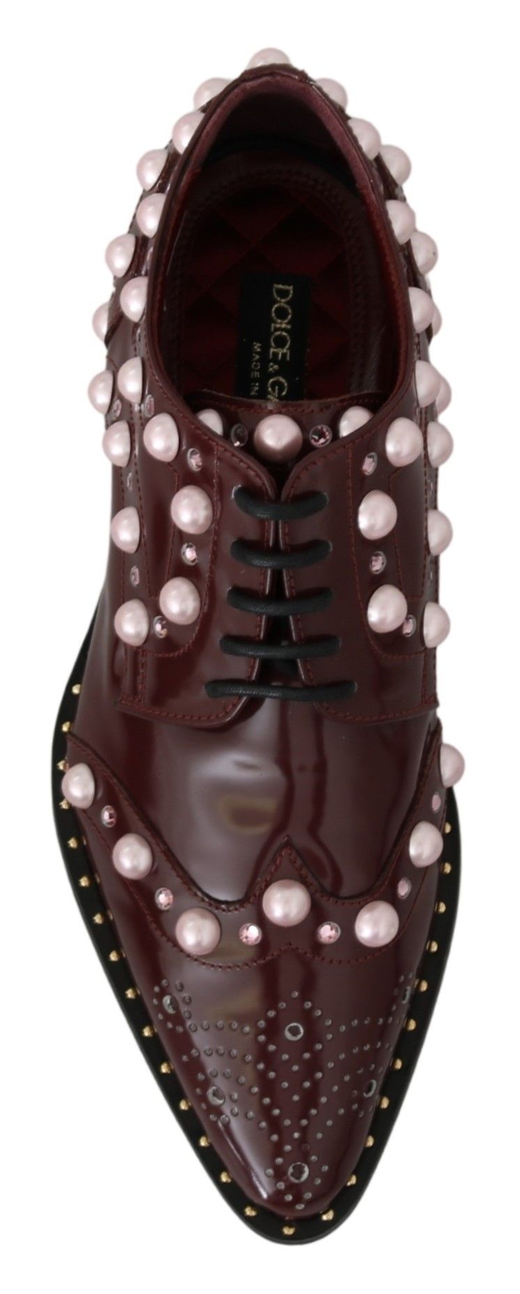 Dolce & Gabbana Bordeaux Leder Kristall Perlen Formelle Schuhe-2