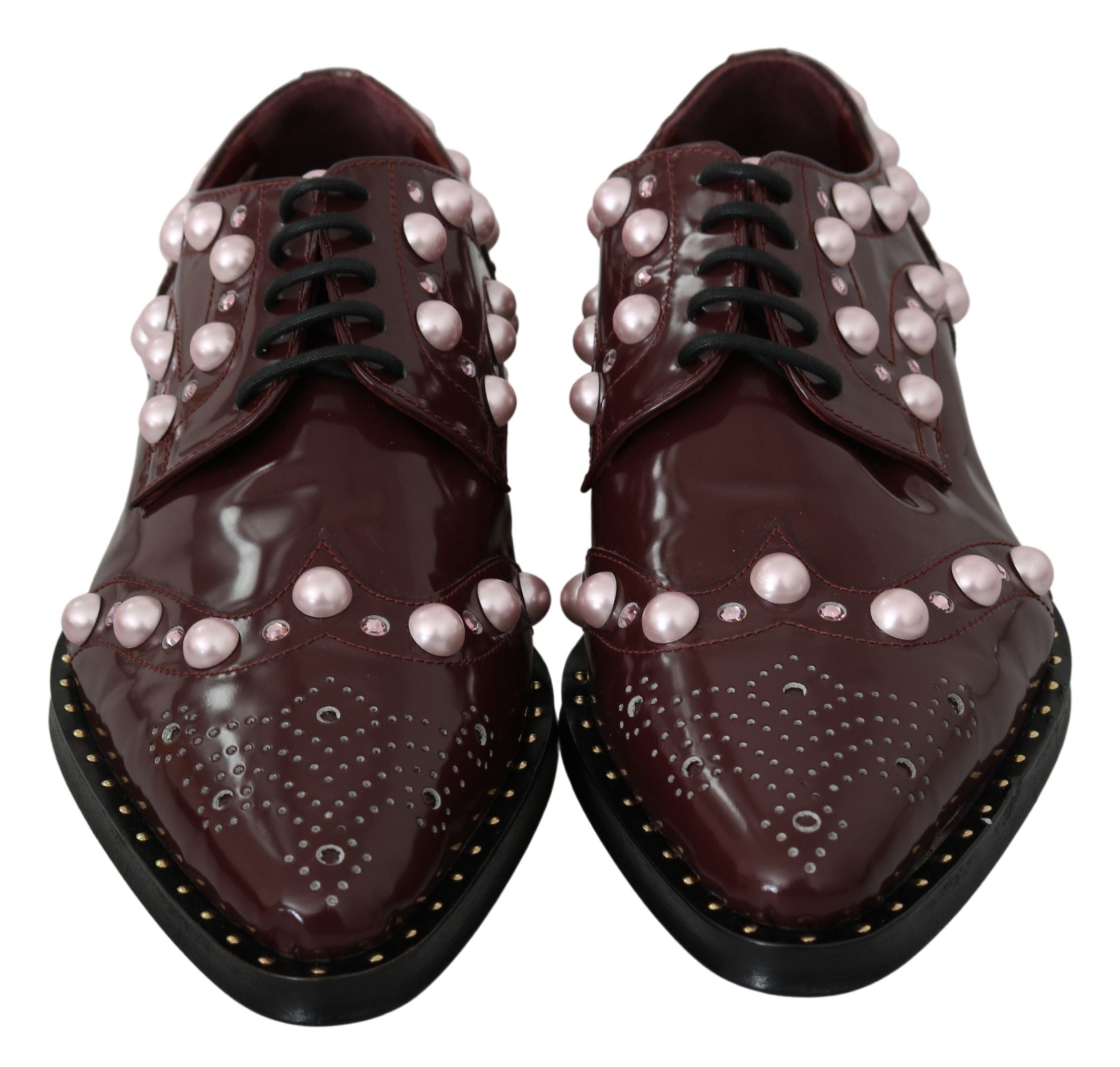 Dolce & Gabbana Bordeaux Leder Kristall Perlen Formelle Schuhe-3