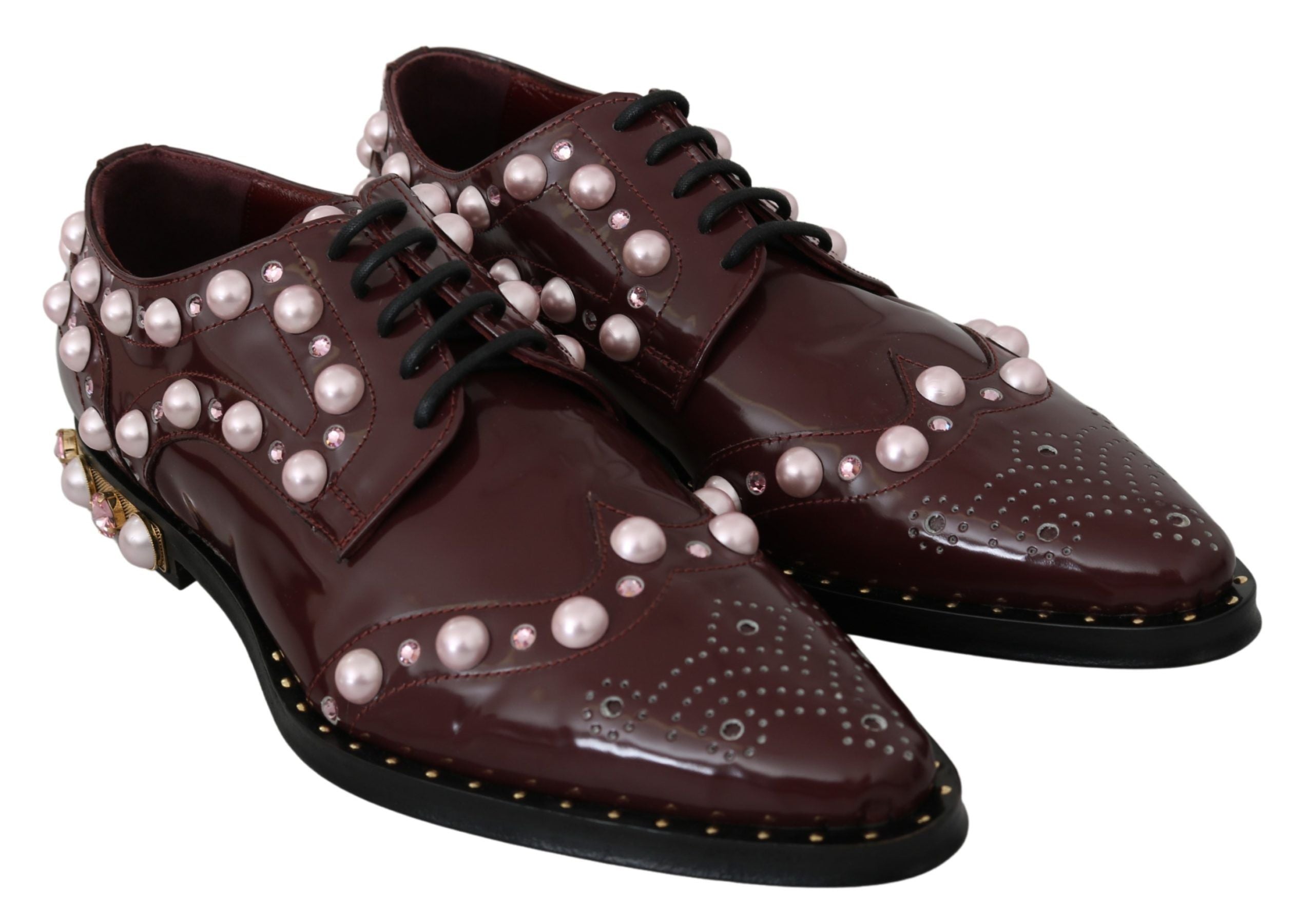 Dolce & Gabbana Bordeaux Leder Kristall Perlen Formelle Schuhe-4