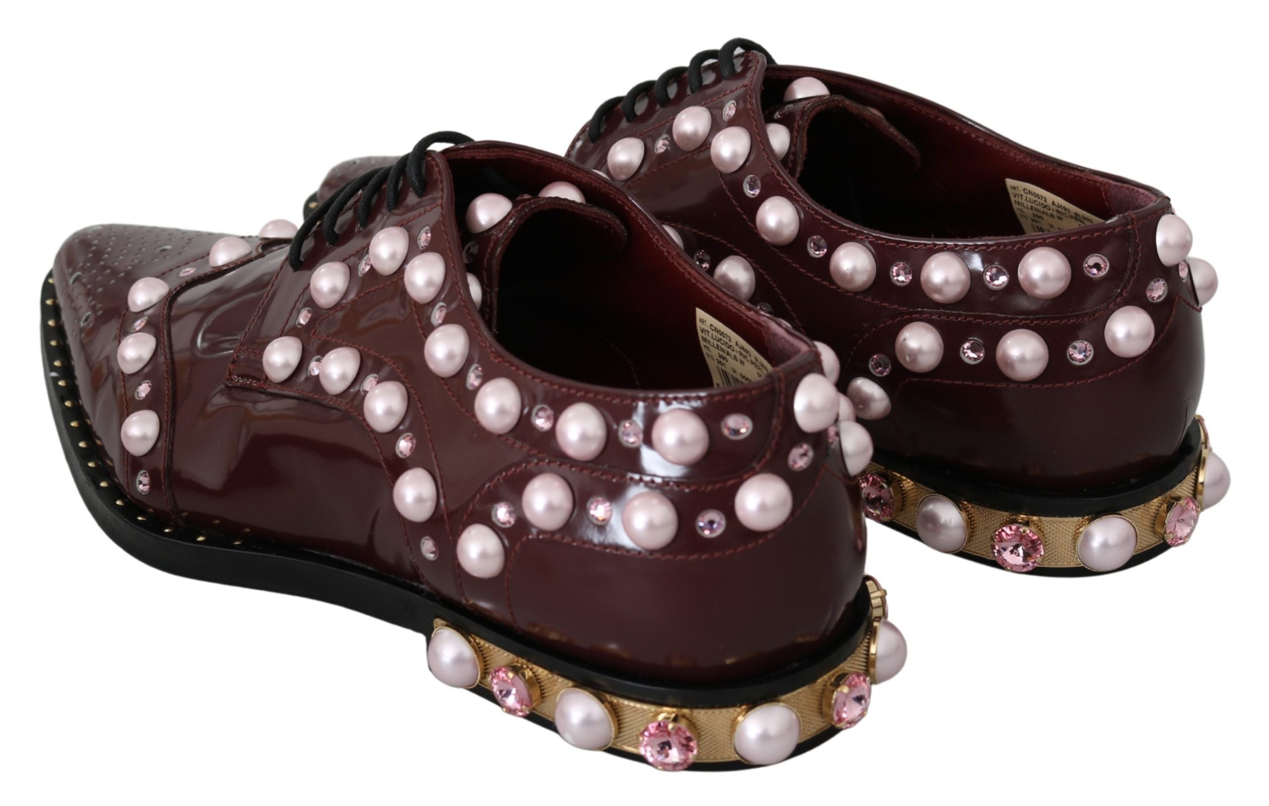 Dolce & Gabbana Bordeaux Leder Kristall Perlen Formelle Schuhe-5