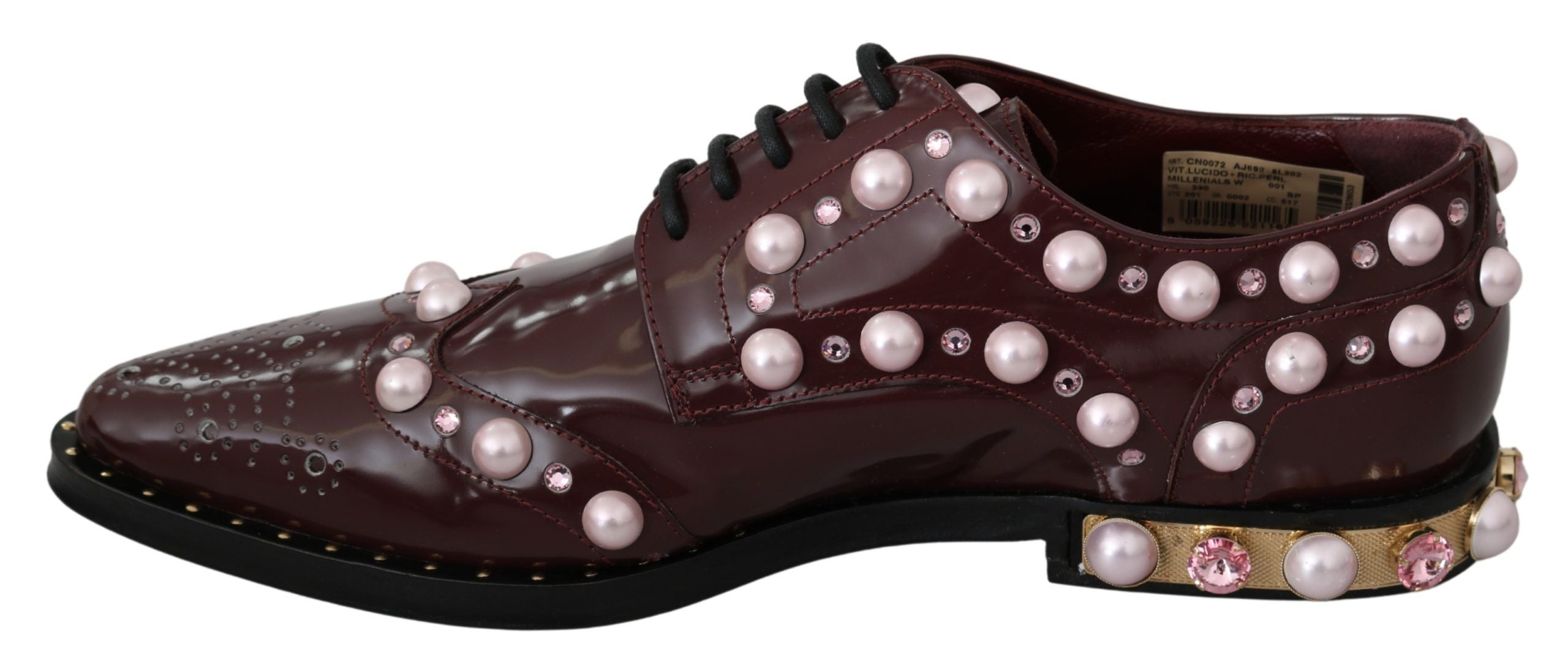 Dolce & Gabbana Bordeaux Leder Kristall Perlen Formelle Schuhe-6