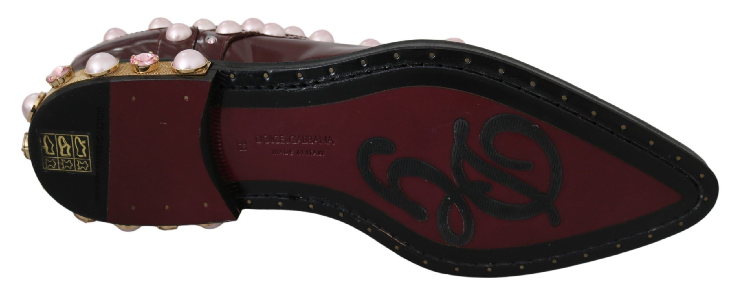 Dolce & Gabbana Bordeaux Leder Kristall Perlen Formelle Schuhe-7