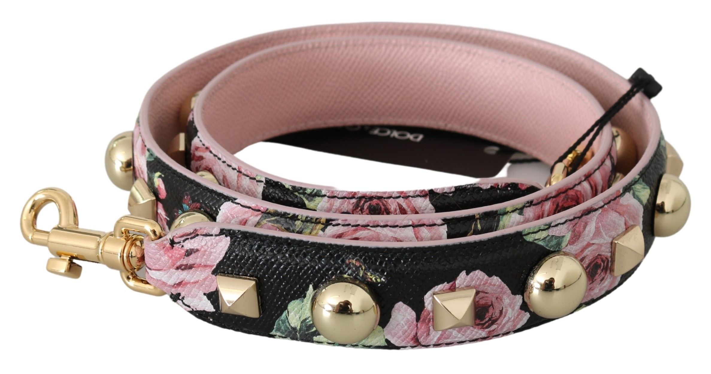 Correa de hombro con tachuelas de cuero con diseño floral rosa de Dolce & Gabbana-1