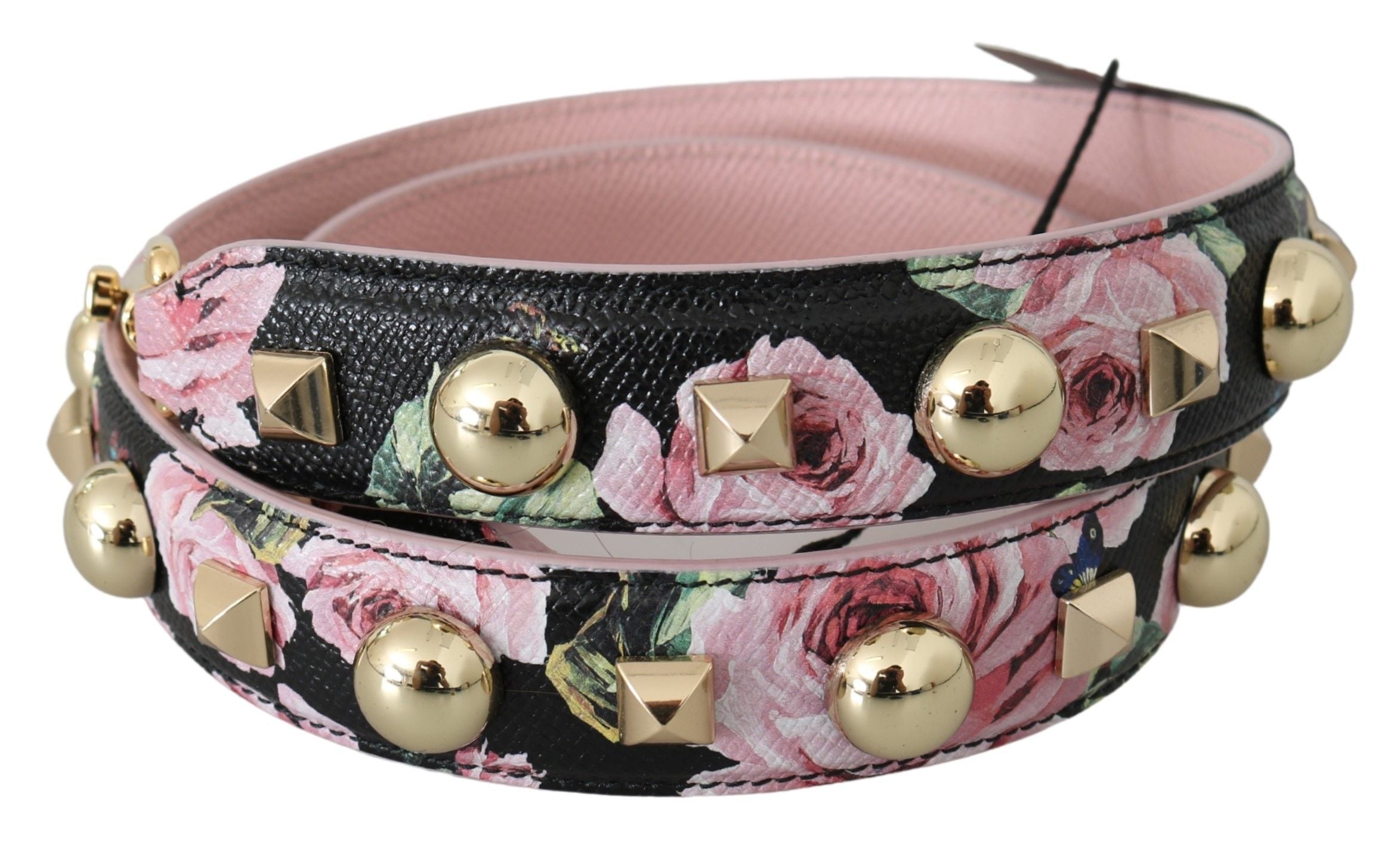 Correa de hombro con tachuelas de cuero con diseño floral rosa de Dolce & Gabbana-3