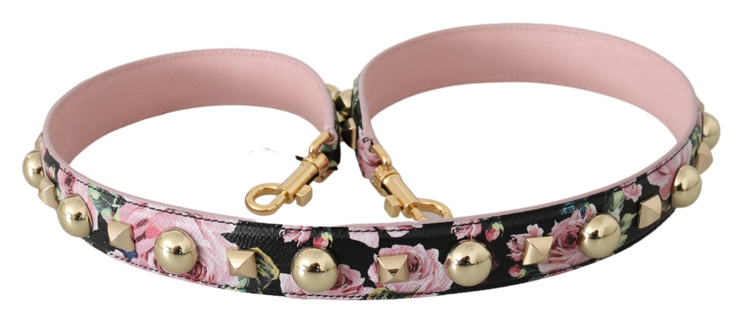 Correa de hombro con tachuelas de cuero con diseño floral rosa de Dolce & Gabbana-2