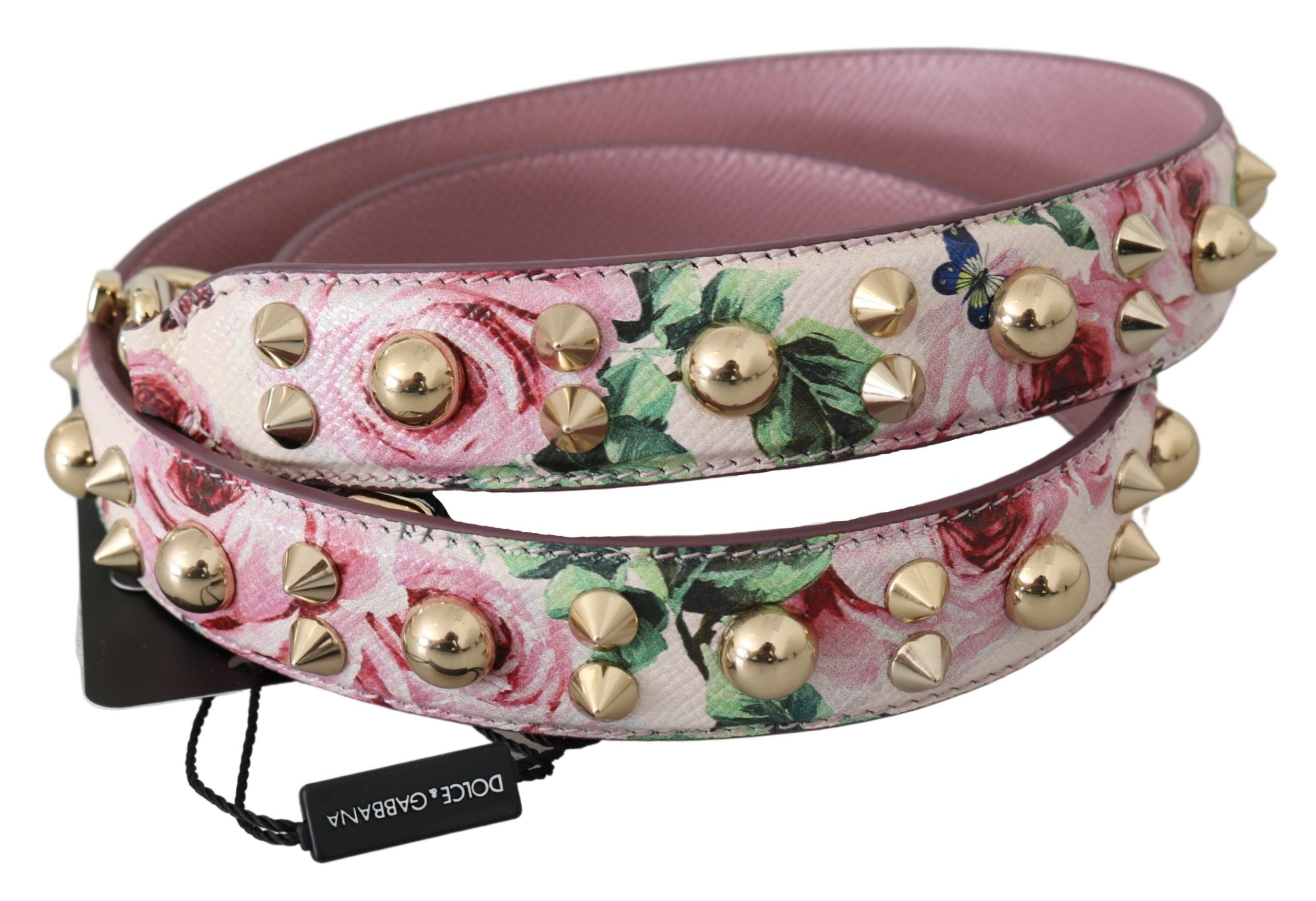 Dolce & Gabbana Rosa geblümtes Leder Nieten Accessoire Schulterriemen-2