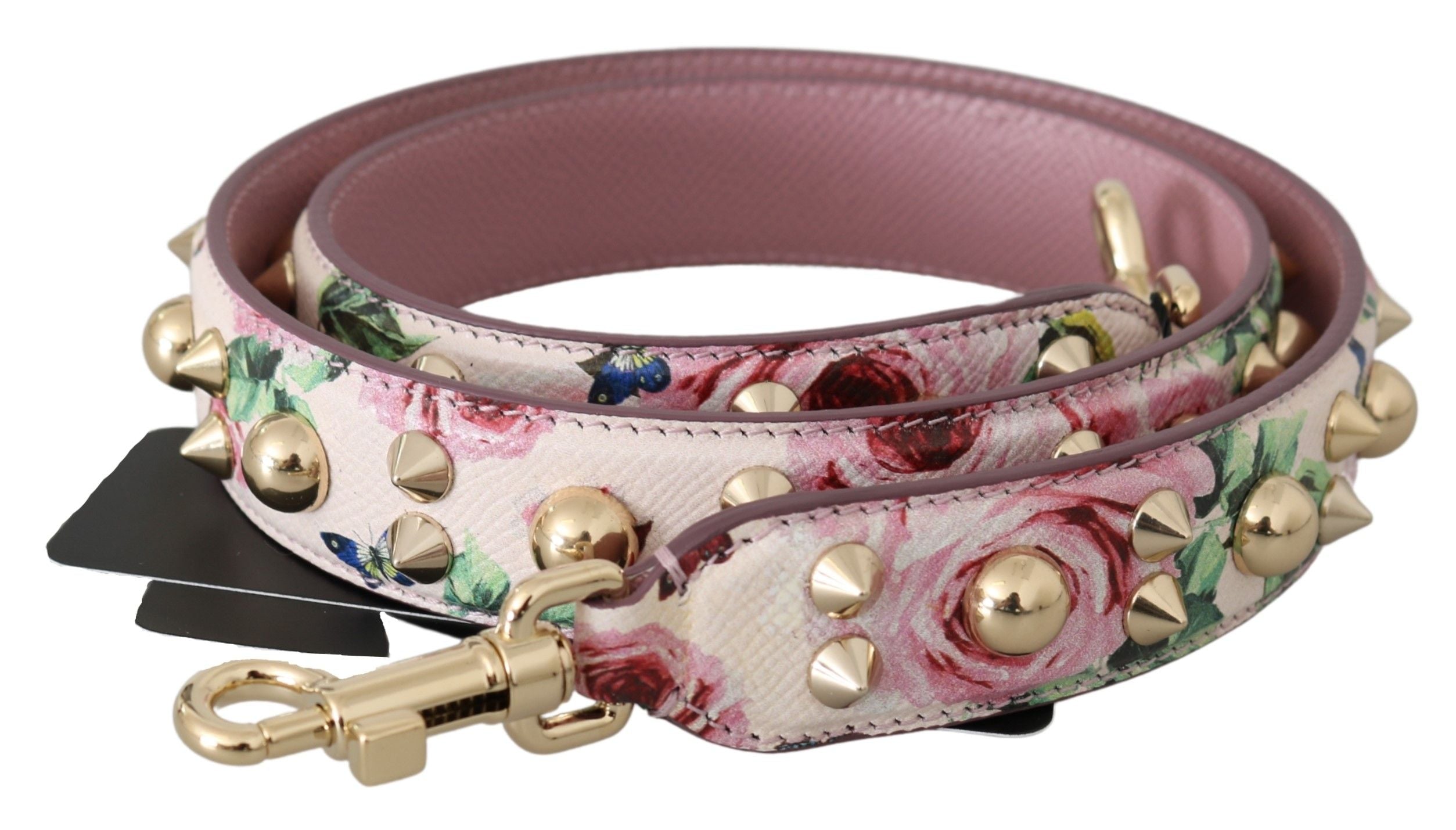 Dolce & Gabbana Rosa geblümtes Leder Nieten Accessoire Schulterriemen-1