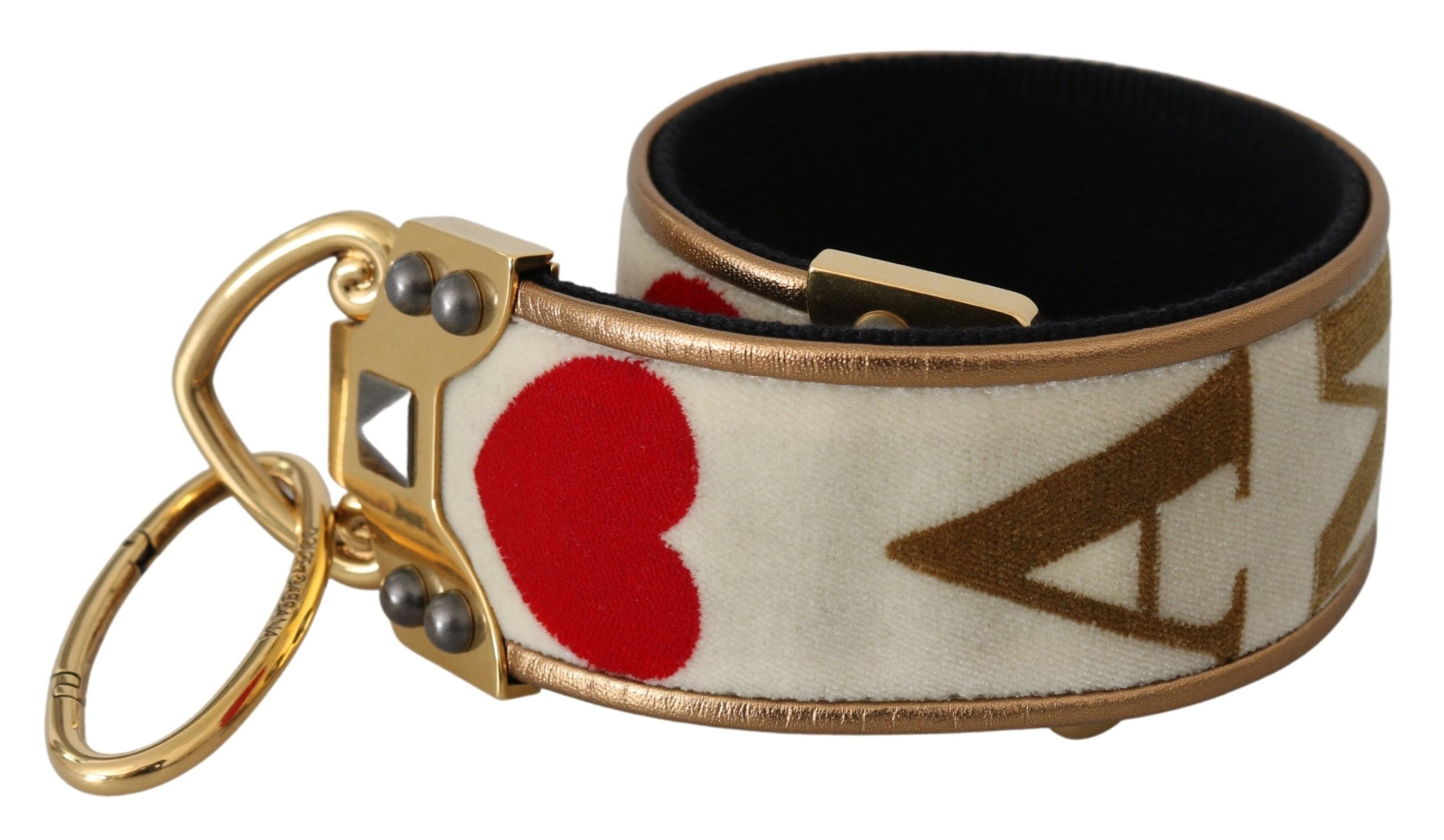 Dolce & Gabbana Gold White Faux Leather AMORE Shoulder Strap-1