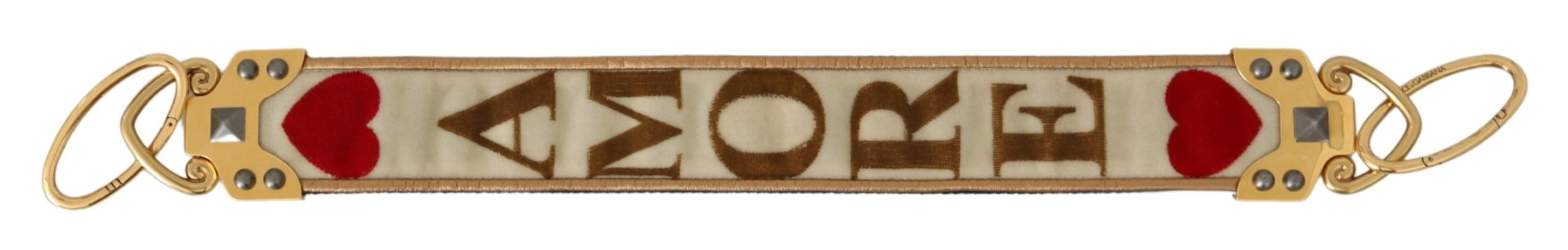 Dolce & Gabbana Gold White Faux Leather AMORE Shoulder Strap-2