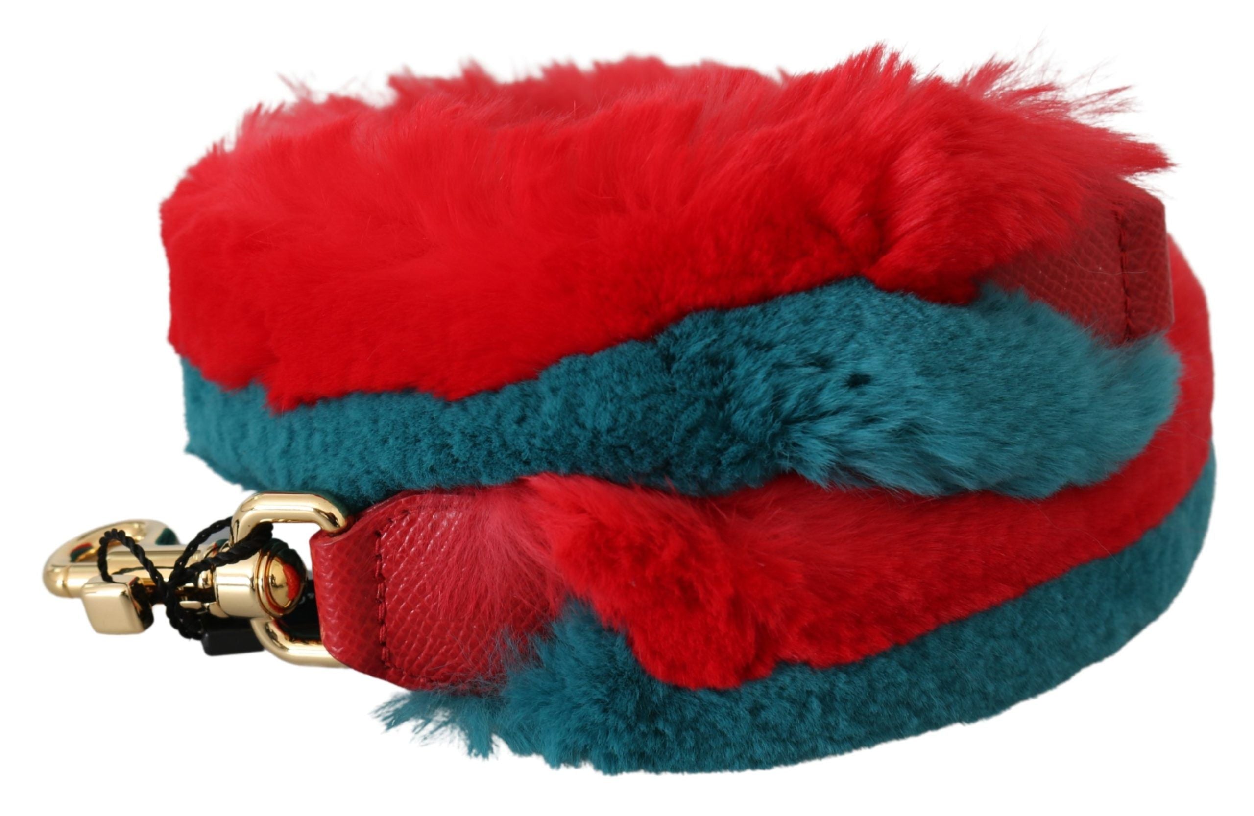 Dolce & Gabbana Red Blue Rabbit Fur Leather Shoulder Strap-2