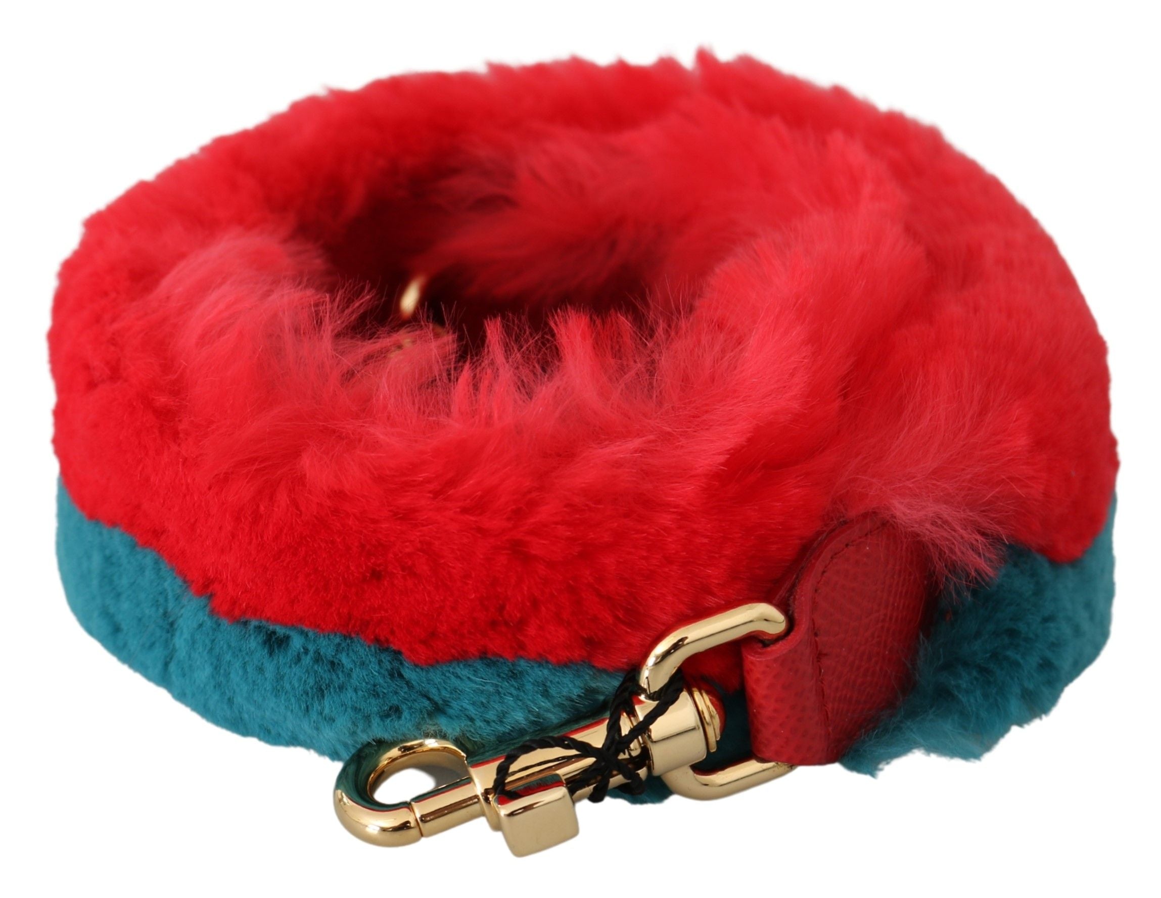 Dolce & Gabbana Red Blue Rabbit Fur Leather Shoulder Strap-1