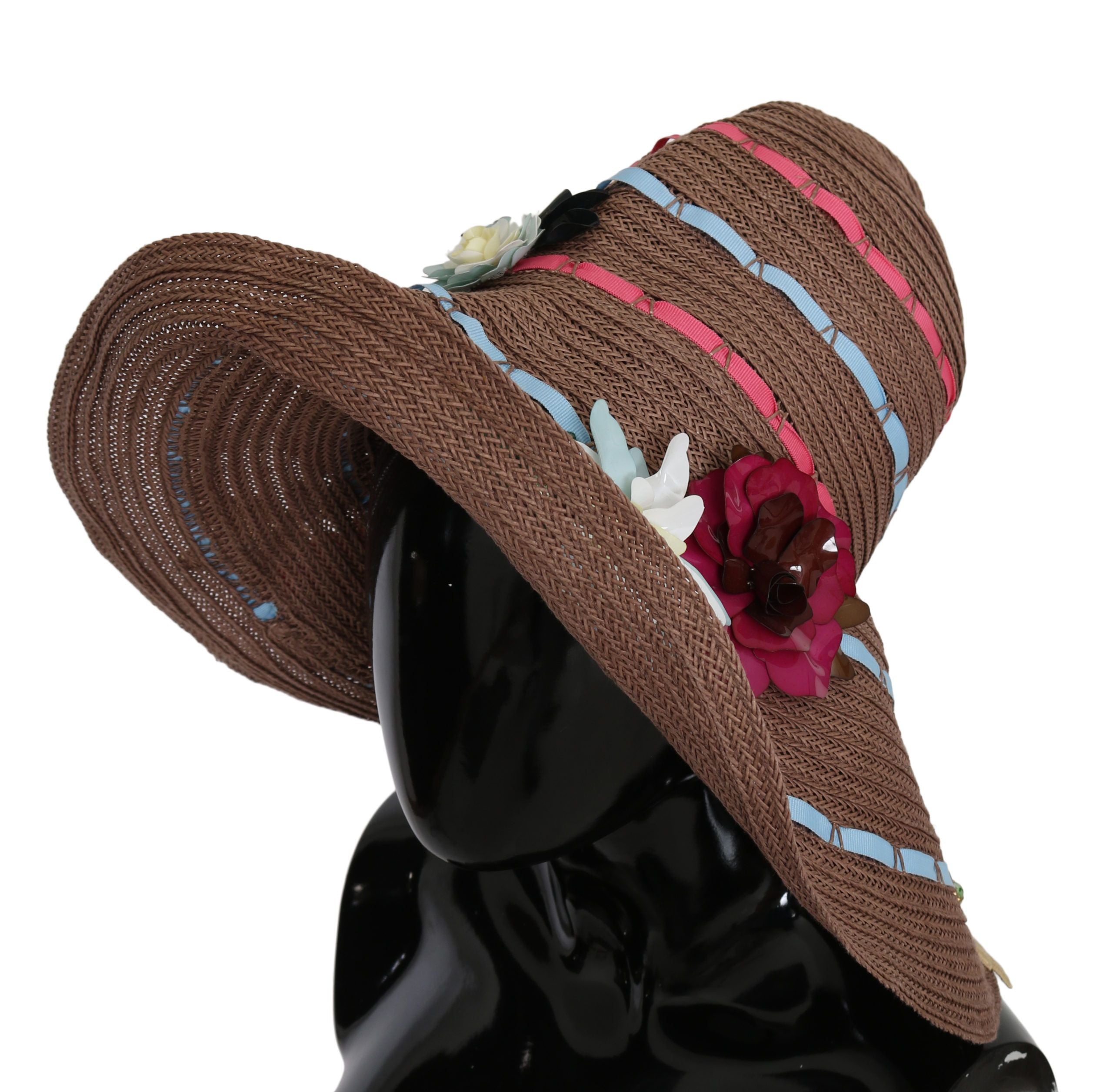 Dolce & Gabbana Brown Floral Wide Brim Straw Floppy Cap Hat-2