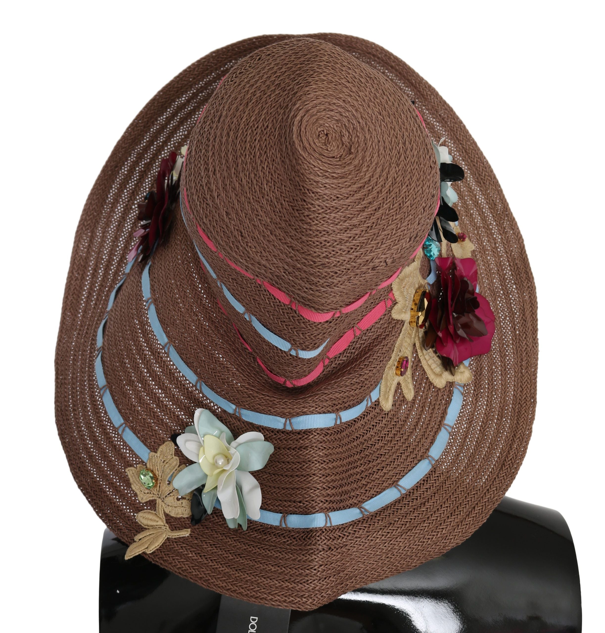 Dolce & Gabbana Brown Floral Wide Brim Straw Floppy Cap Hat-3