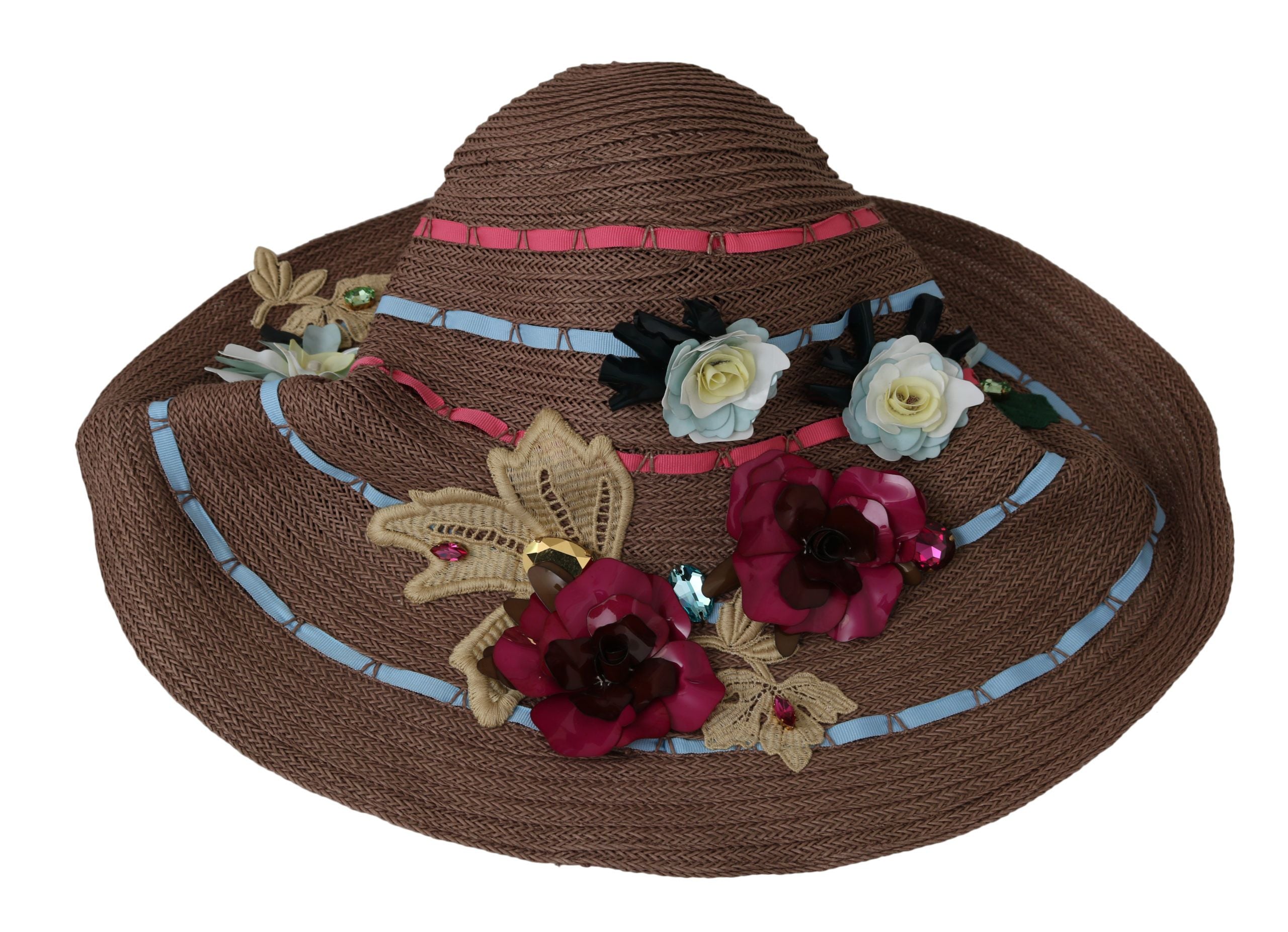 Dolce & Gabbana Brown Floral Wide Brim Straw Floppy Cap Hat-4