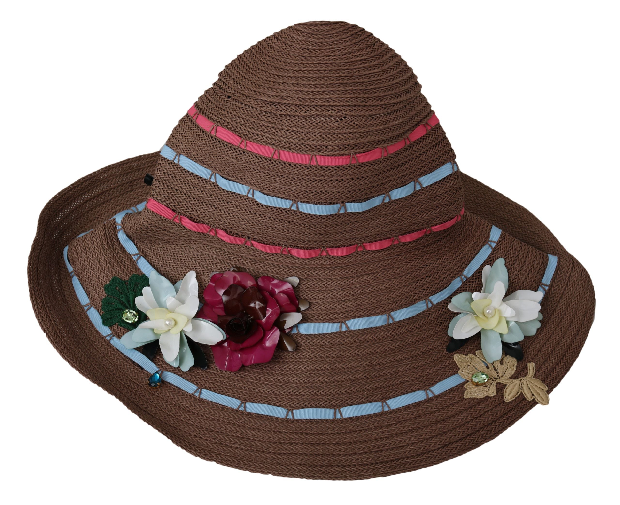 Dolce & Gabbana Brown Floral Wide Brim Straw Floppy Cap Hat-5
