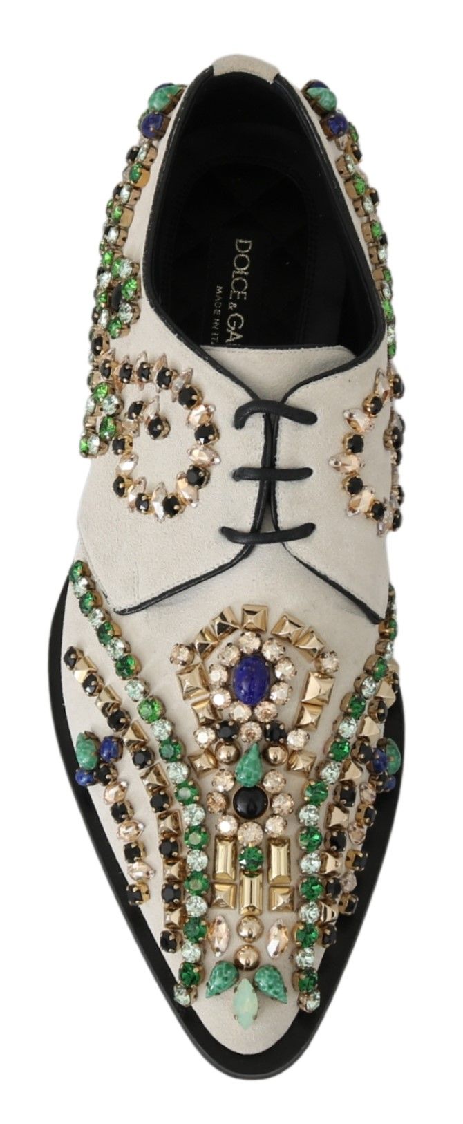Zapatos de vestir con broche de cristal de ante blanco de Dolce & Gabbana-3