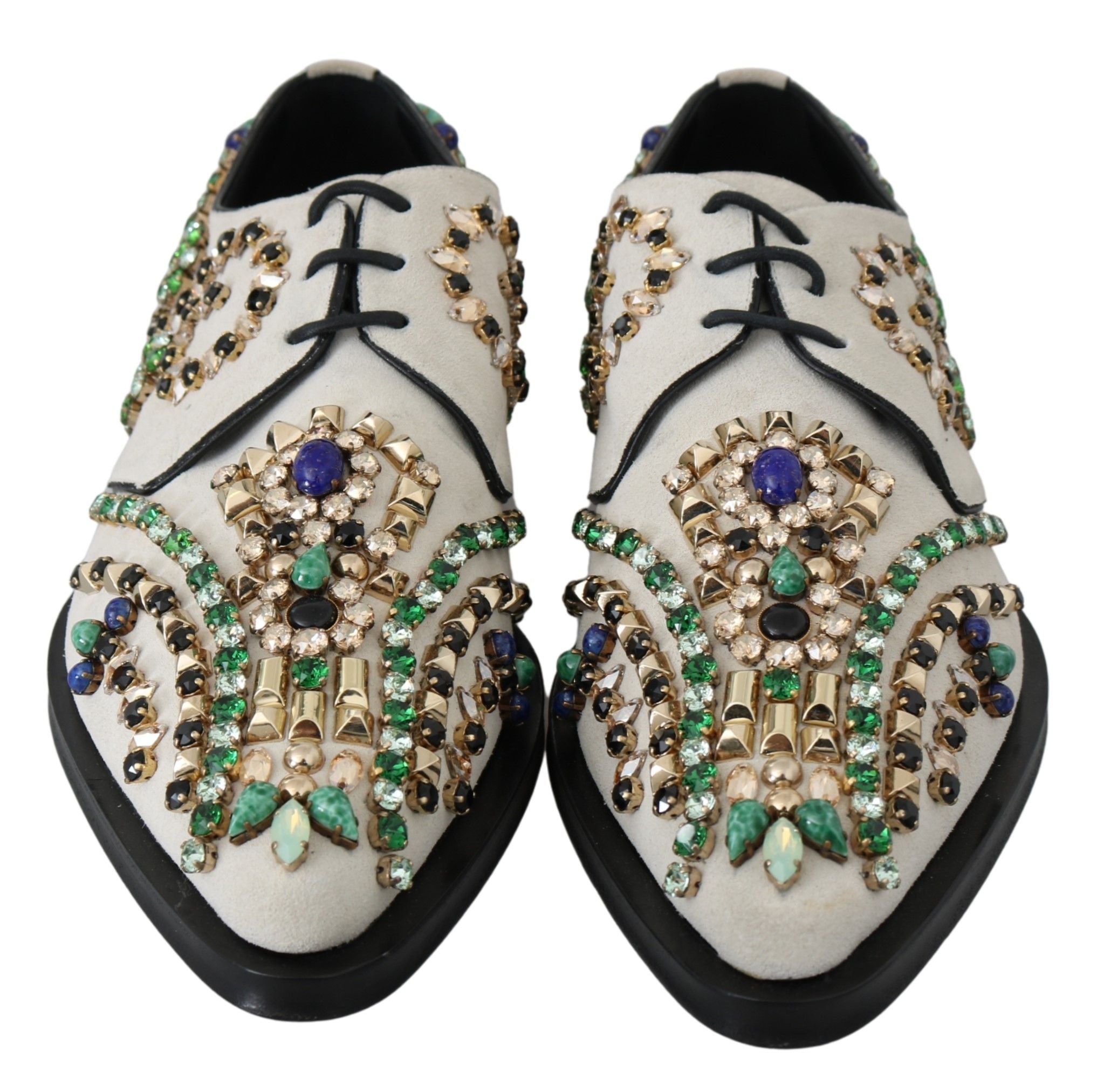 Zapatos de vestir con broche de cristal de ante blanco de Dolce & Gabbana-4