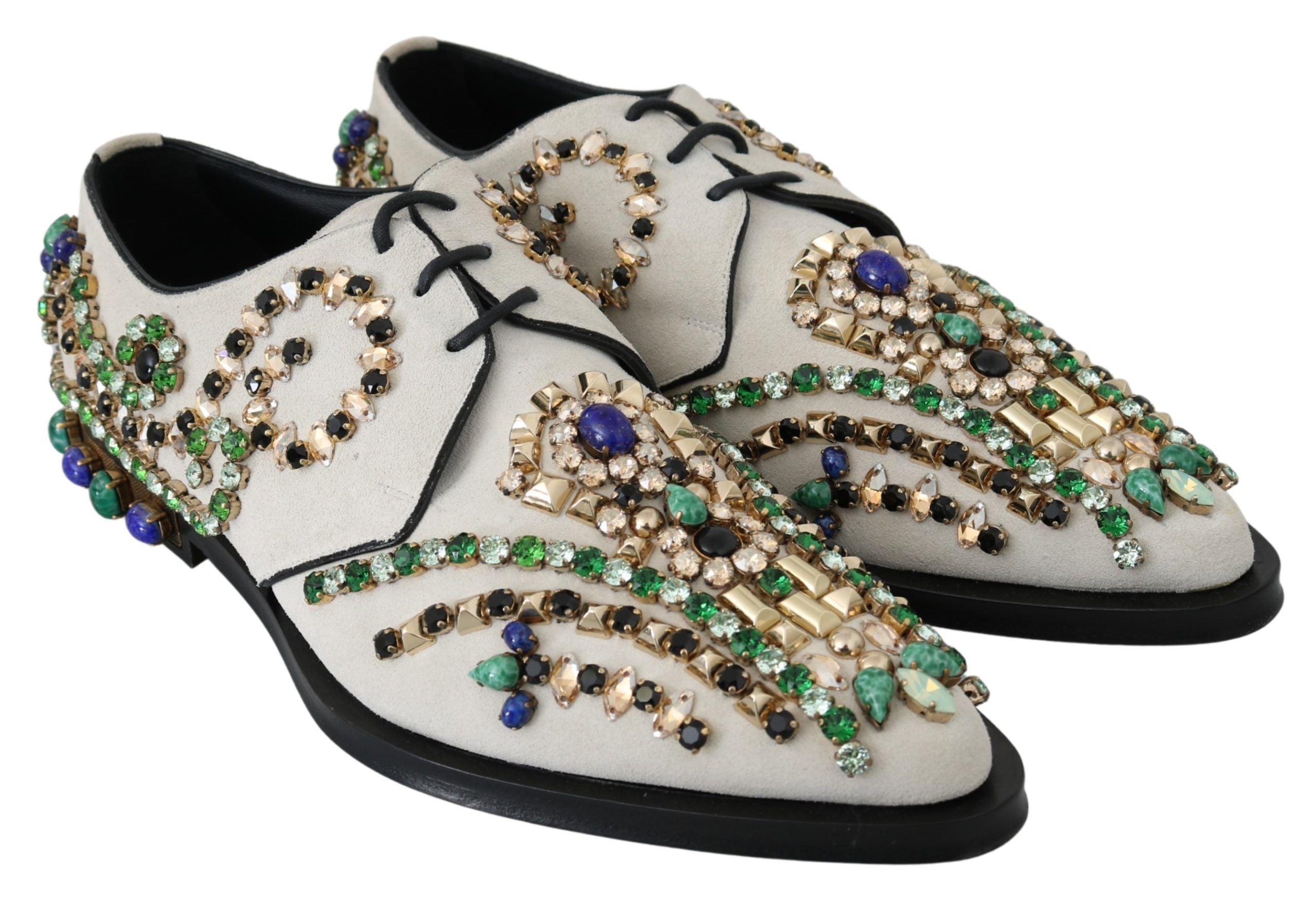 Zapatos de vestir con broche de cristal de ante blanco de Dolce & Gabbana-5