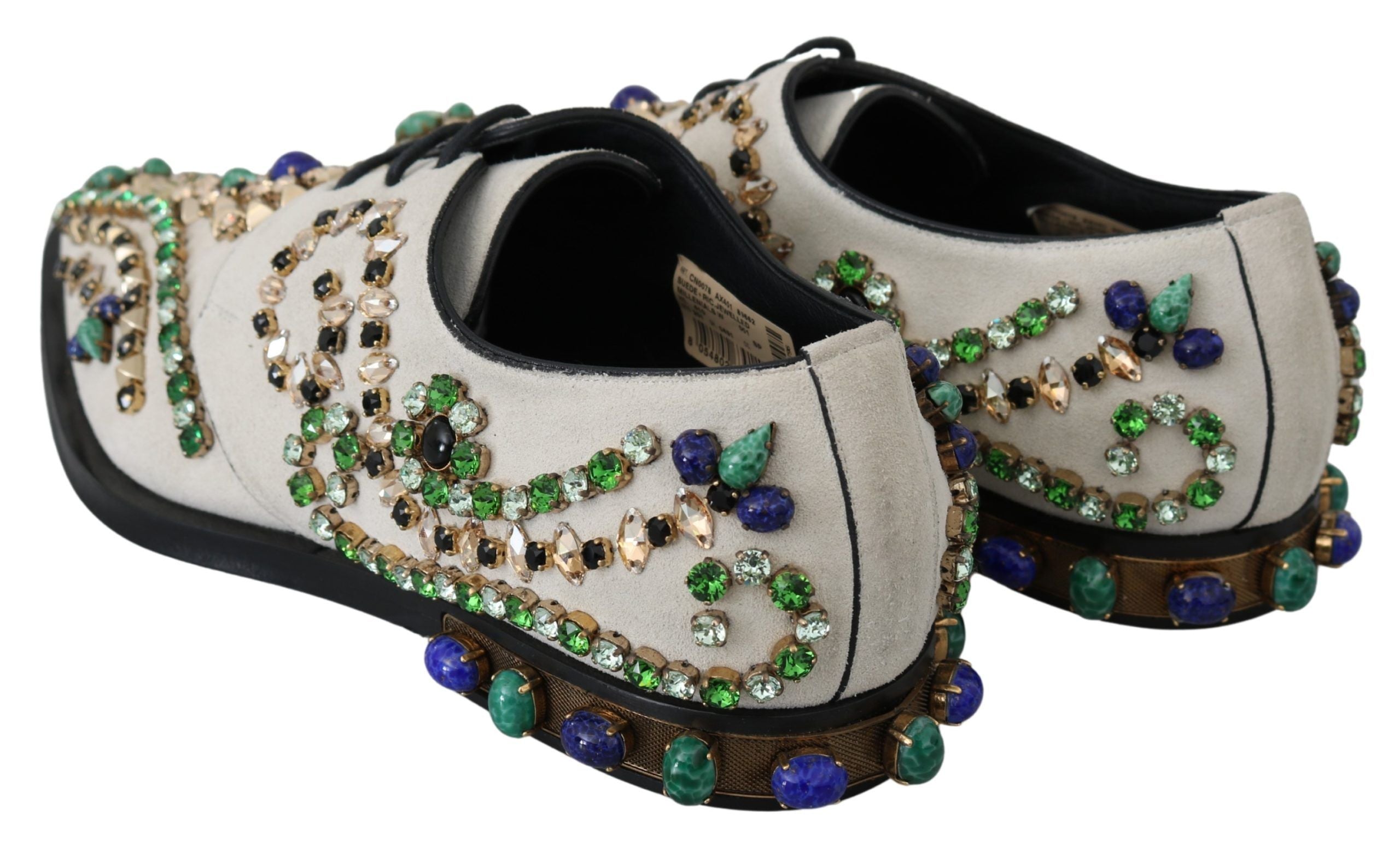 Zapatos de vestir con broche de cristal de ante blanco de Dolce & Gabbana-6