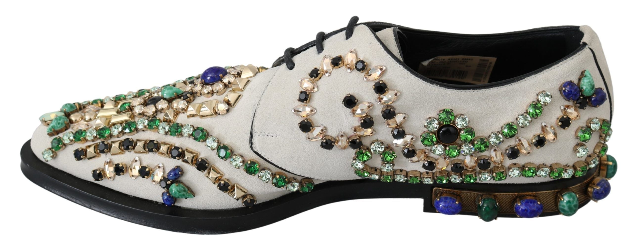 Zapatos de vestir con broche de cristal de ante blanco de Dolce & Gabbana-7