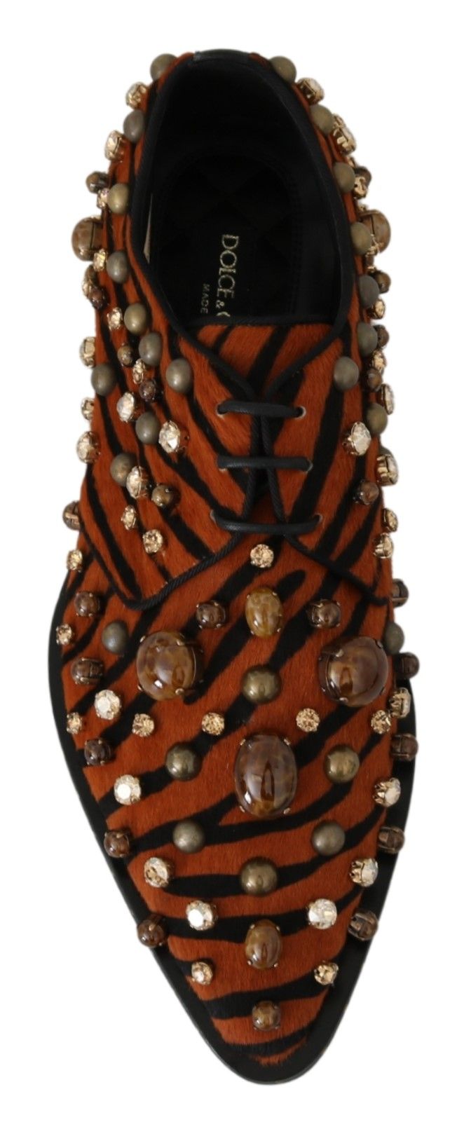 Dolce & Gabbana Orange Pony Hair Crystal Dress Broque Shoes-2
