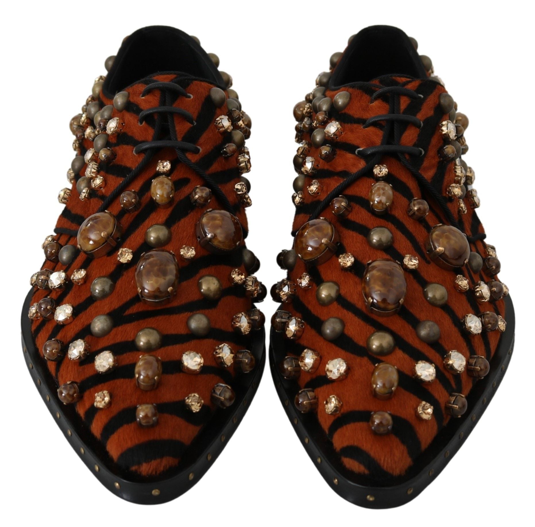 Dolce & Gabbana Orange Pony Hair Crystal Dress Broque Shoes-3