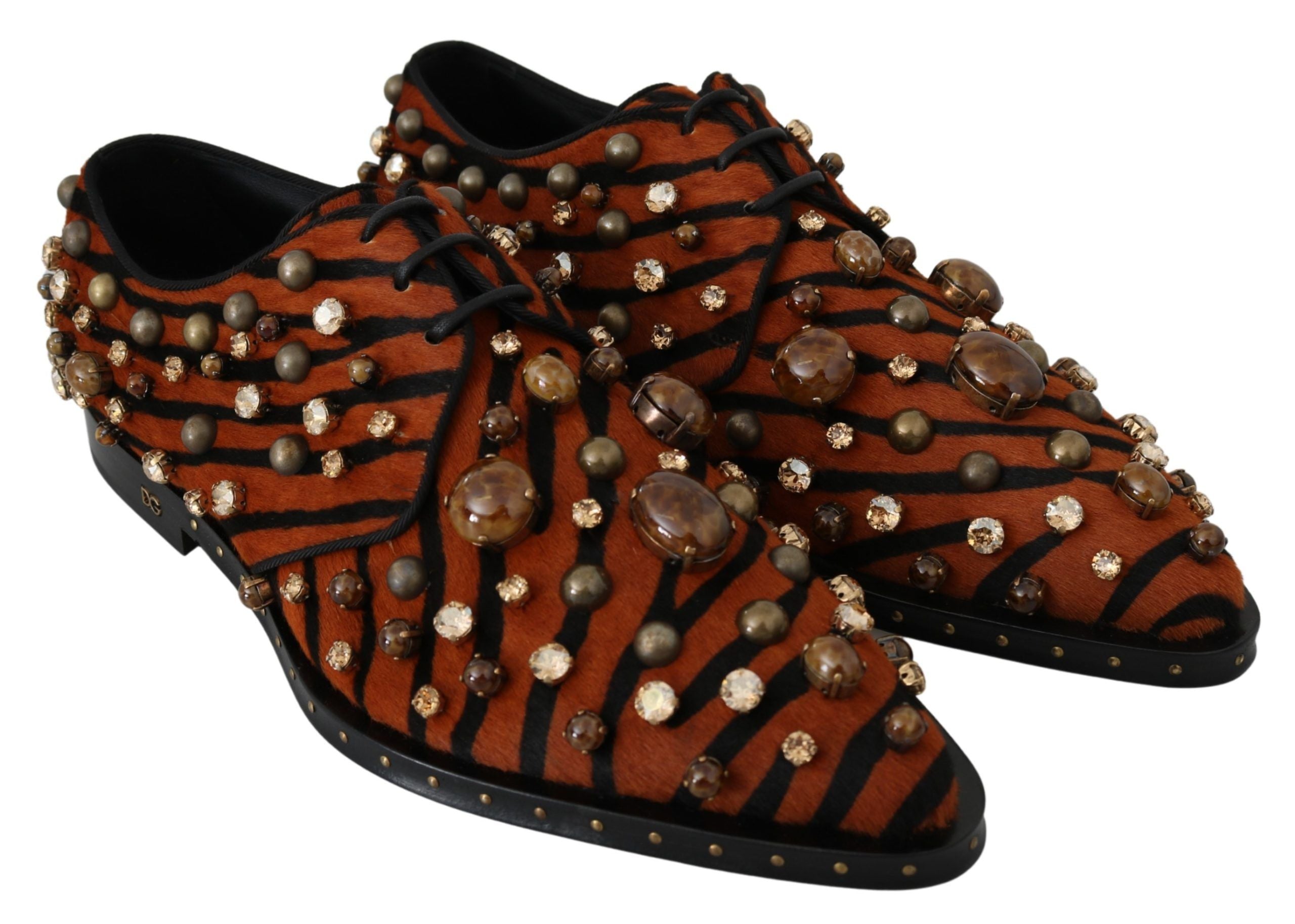 Dolce & Gabbana Orange Pony Hair Crystal Dress Broque Shoes-4