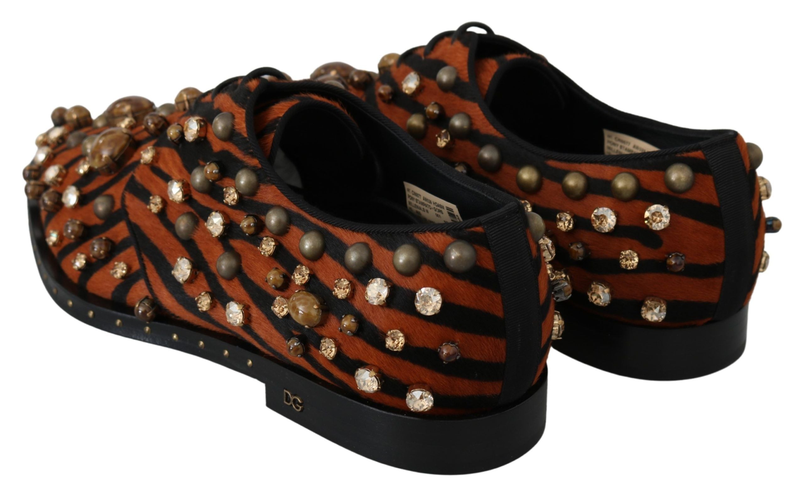Dolce & Gabbana Orange Pony Hair Crystal Dress Broque Shoes-5