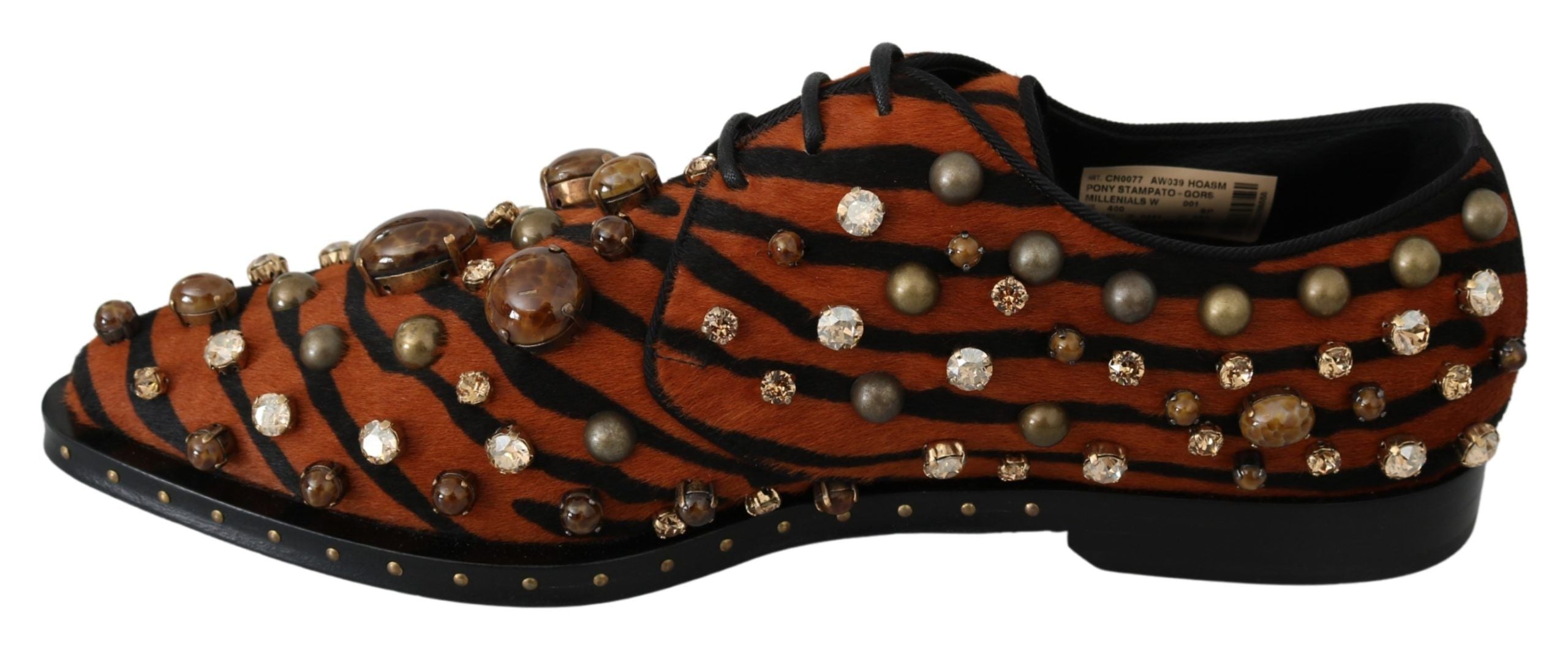 Dolce & Gabbana Orange Pony Hair Crystal Dress Broque Shoes-6