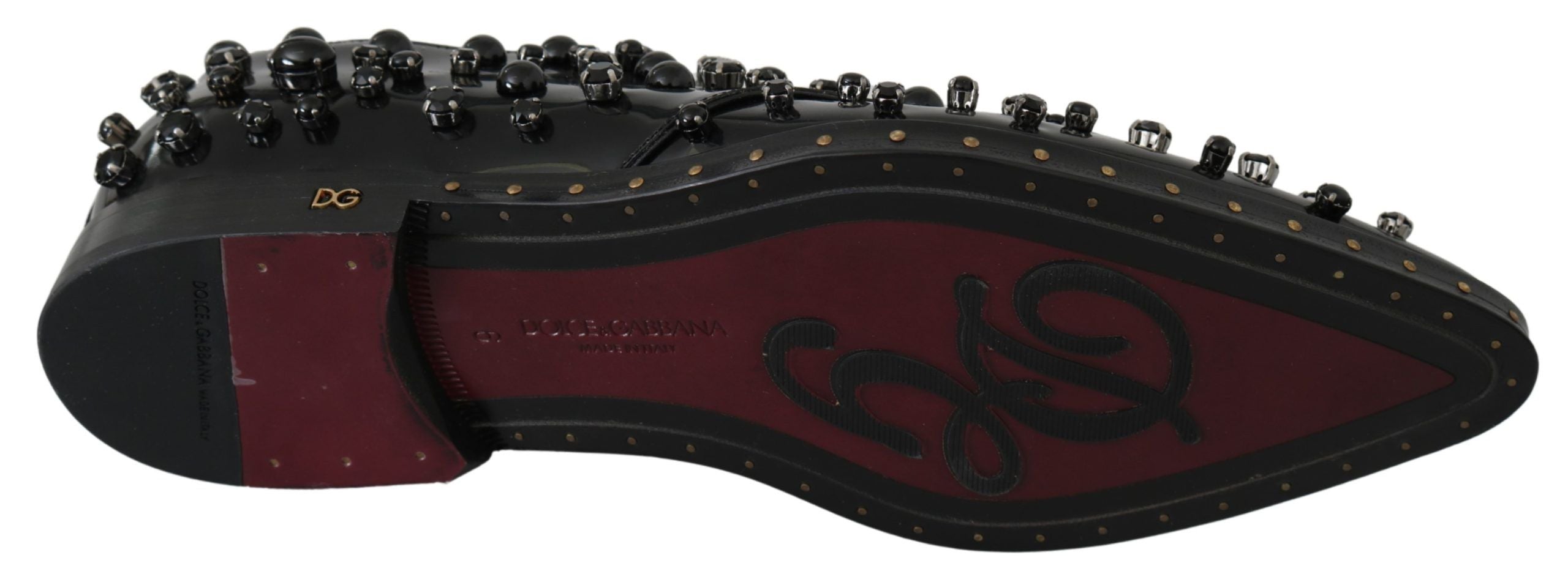 Dolce & Gabbana Black Leather Crystal Dress Broque Shoes-2