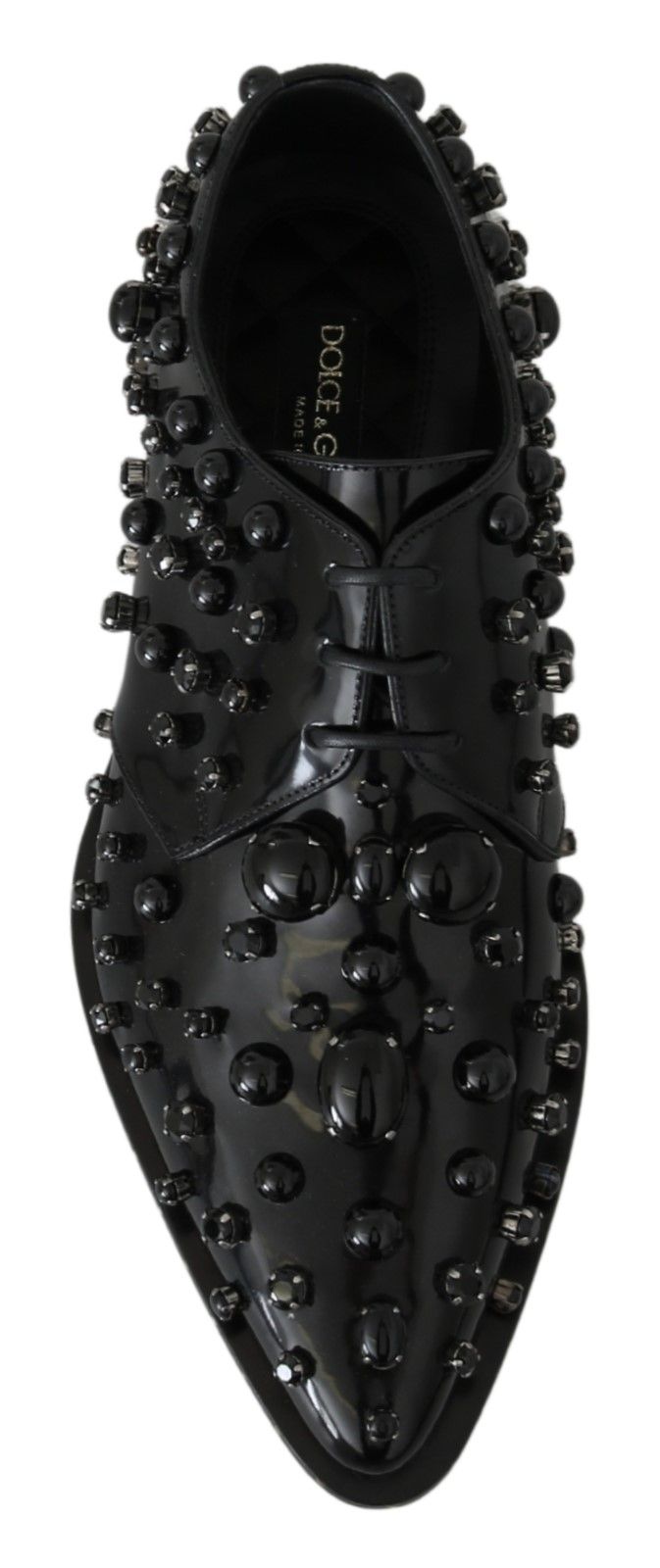 Dolce & Gabbana Black Leather Crystal Dress Broque Shoes-3