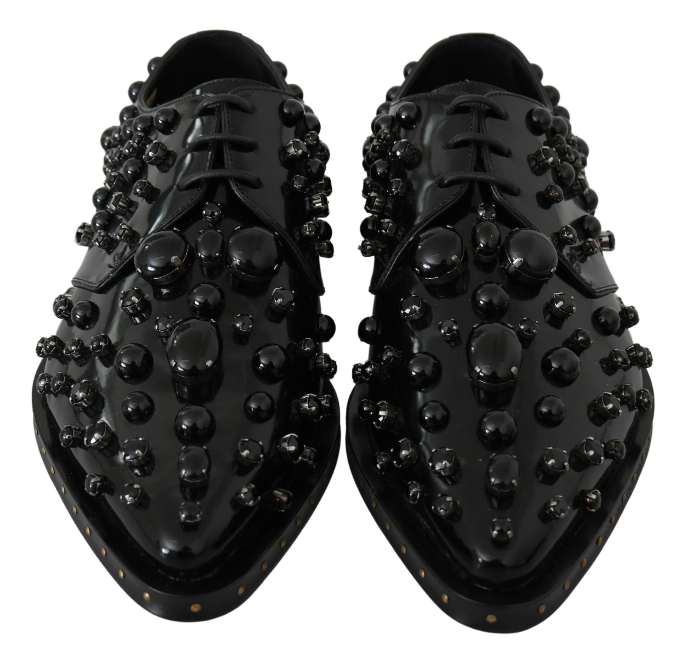 Dolce & Gabbana Black Leather Crystal Dress Broque Shoes-4