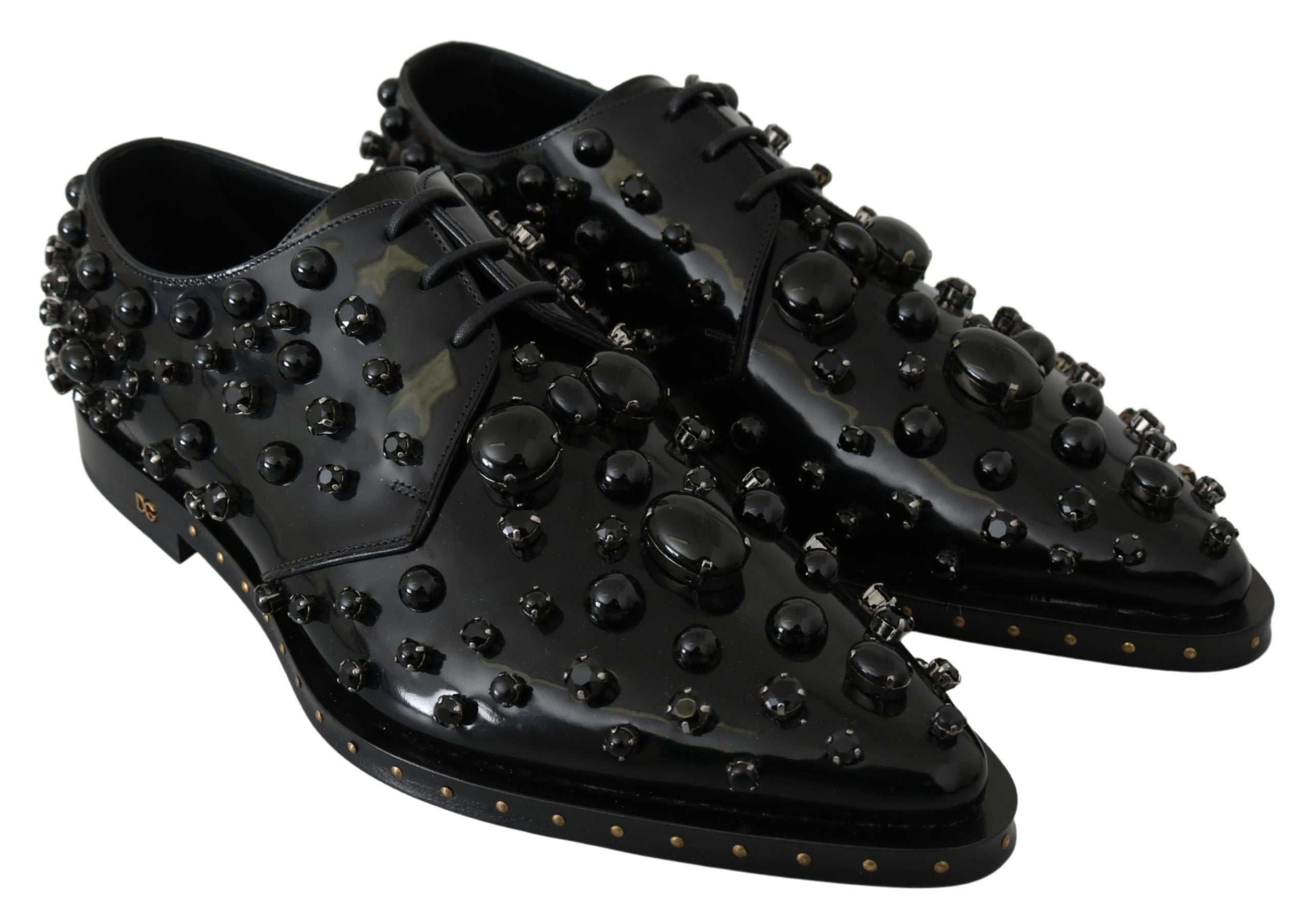 Dolce & Gabbana Black Leather Crystal Dress Broque Shoes-5