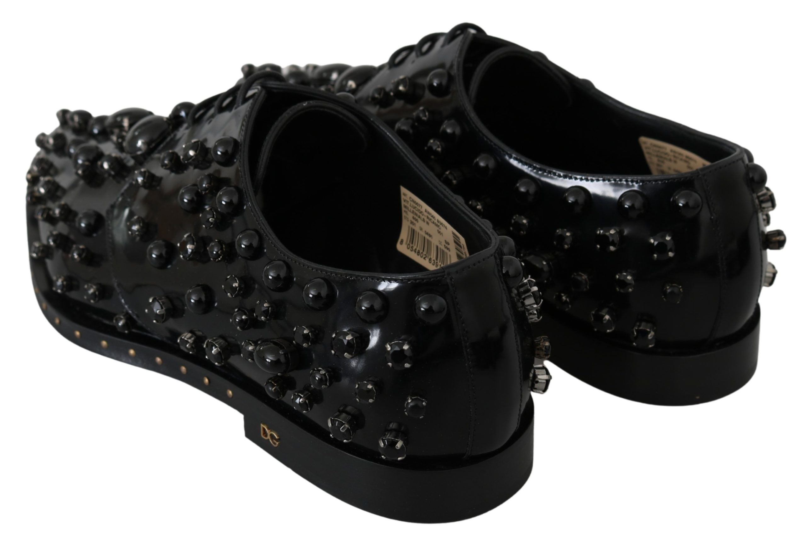 Dolce & Gabbana Black Leather Crystal Dress Broque Shoes-6