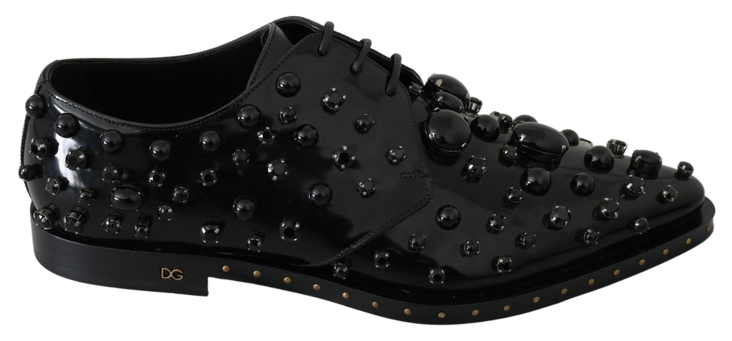 Dolce & Gabbana Black Leather Crystal Dress Broque Shoes