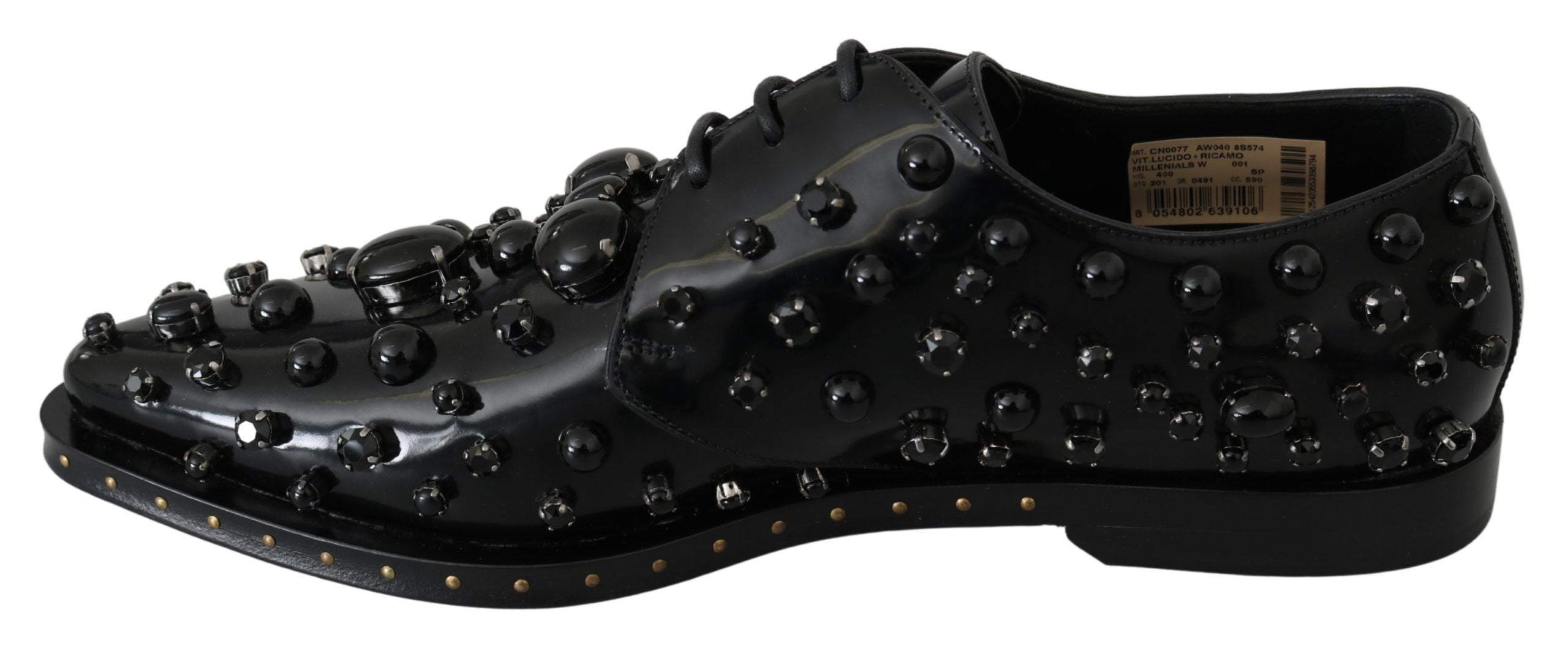 Dolce & Gabbana Black Leather Crystal Dress Broque Shoes-7