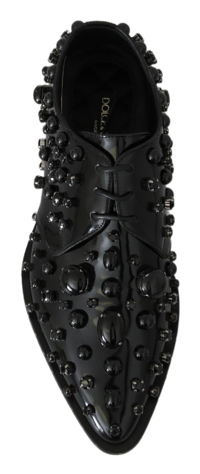 Dolce & Gabbana Schwarz Leder Kristalle Kleid Broque Schuhe-2