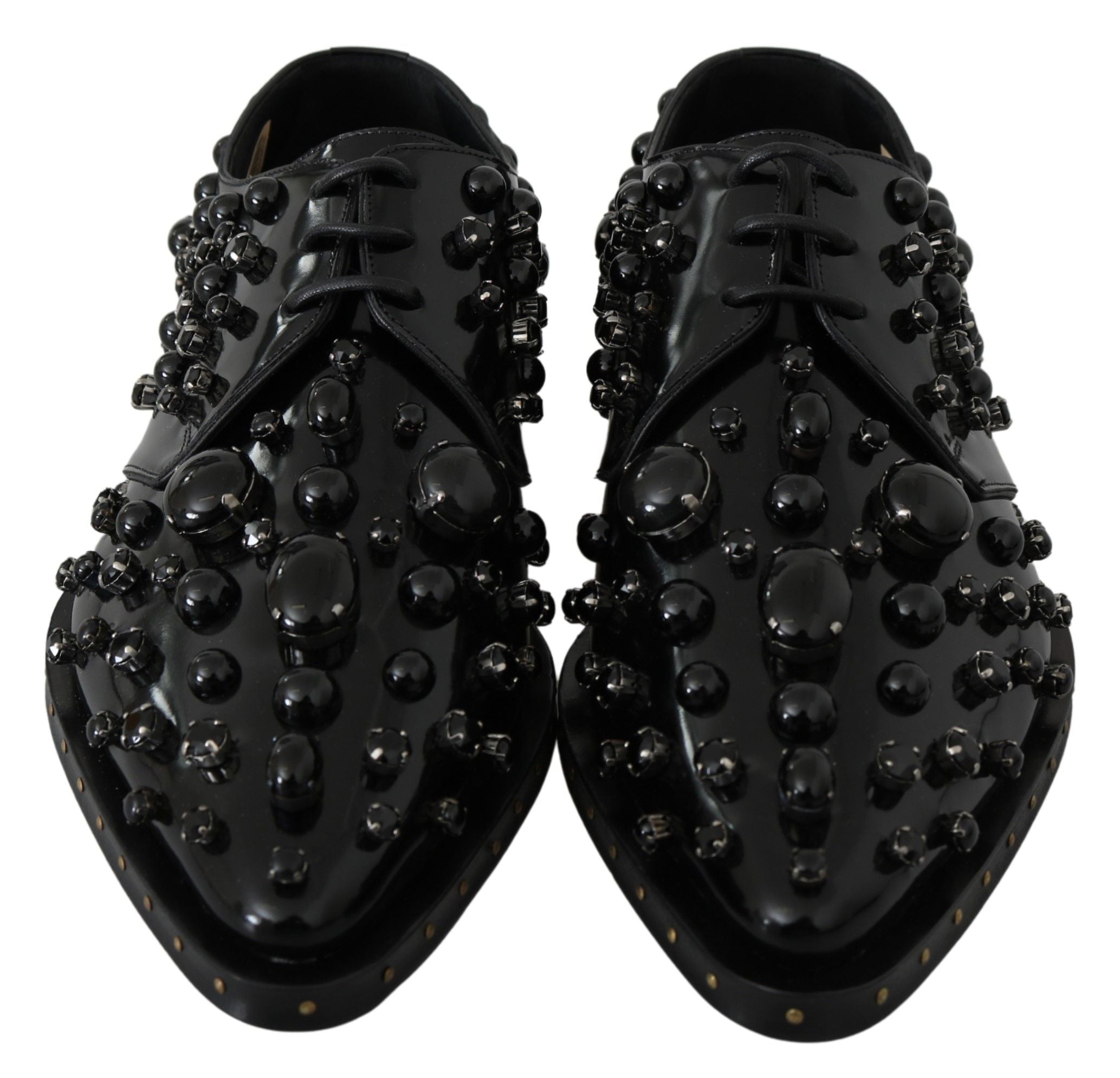 Dolce & Gabbana Schwarz Leder Kristalle Kleid Broque Schuhe-3