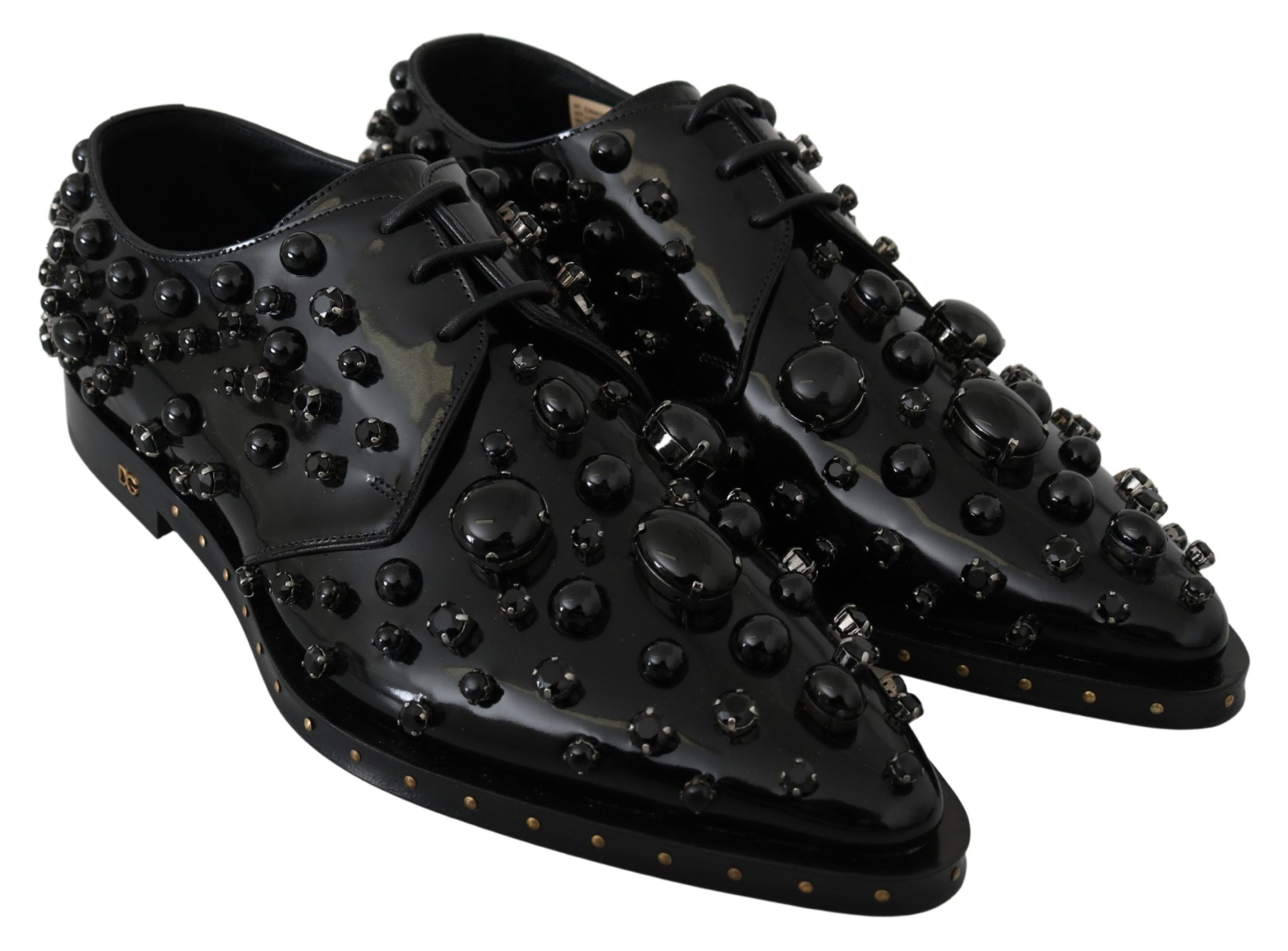 Dolce & Gabbana Schwarz Leder Kristalle Kleid Broque Schuhe-4