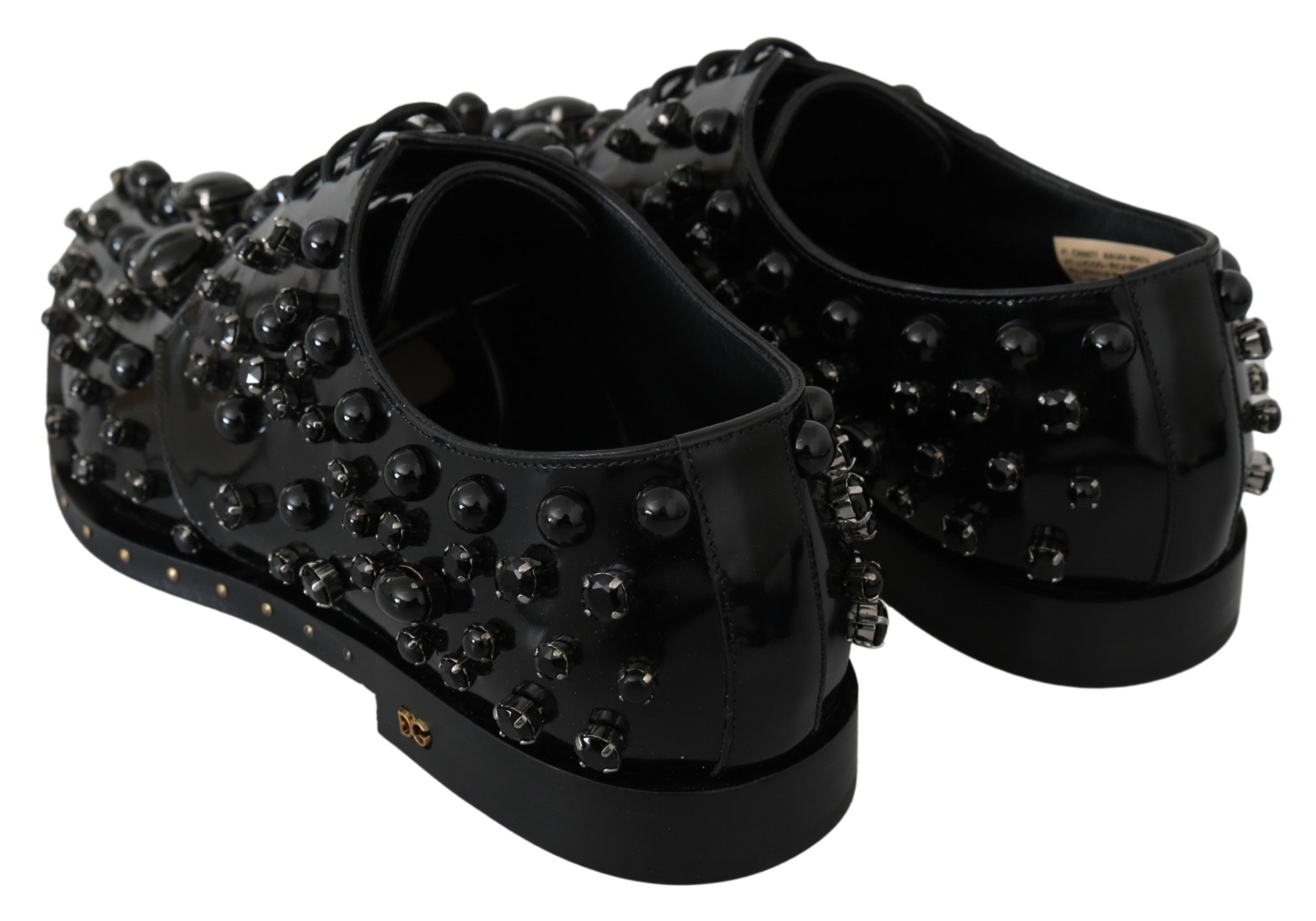 Dolce & Gabbana Schwarz Leder Kristalle Kleid Broque Schuhe-5