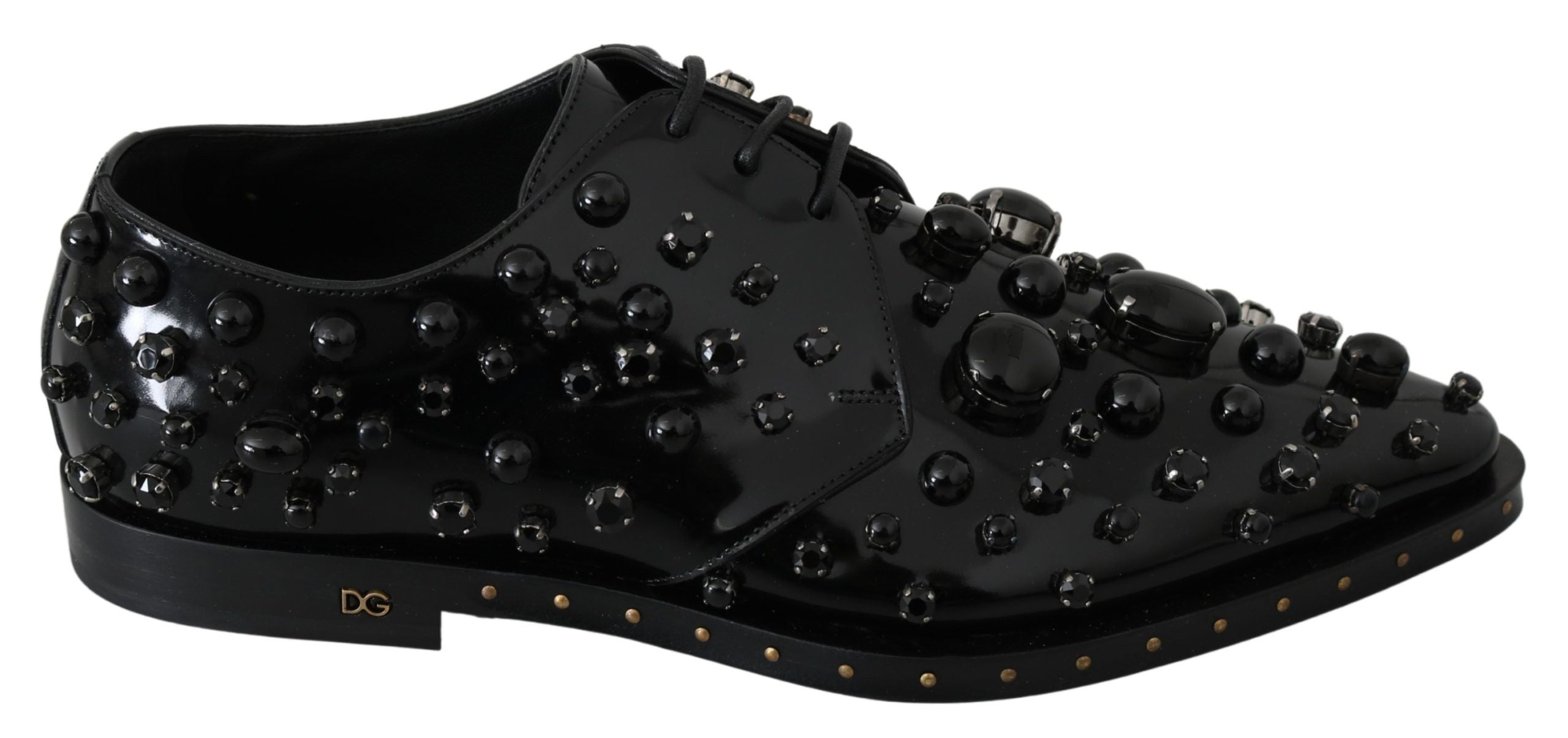 Dolce & Gabbana Black Leather Crystal Dress Broque Shoes