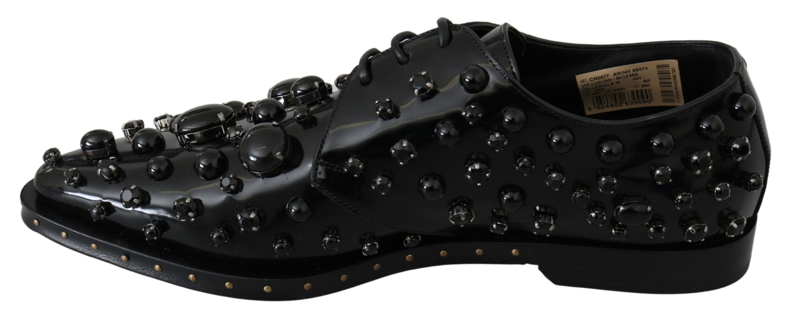 Dolce & Gabbana Schwarz Leder Kristalle Kleid Broque Schuhe-6