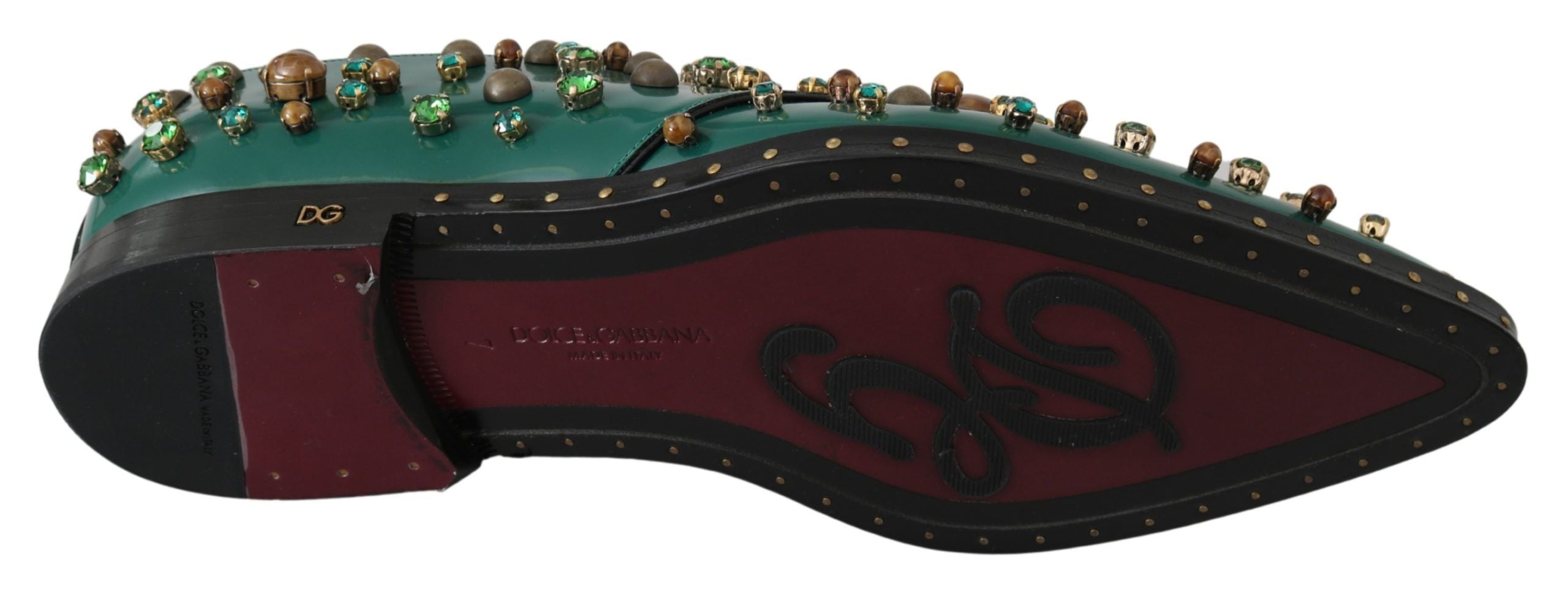 Dolce & Gabbana Grünes Leder Kristall Kleid Broque Schuhe-2
