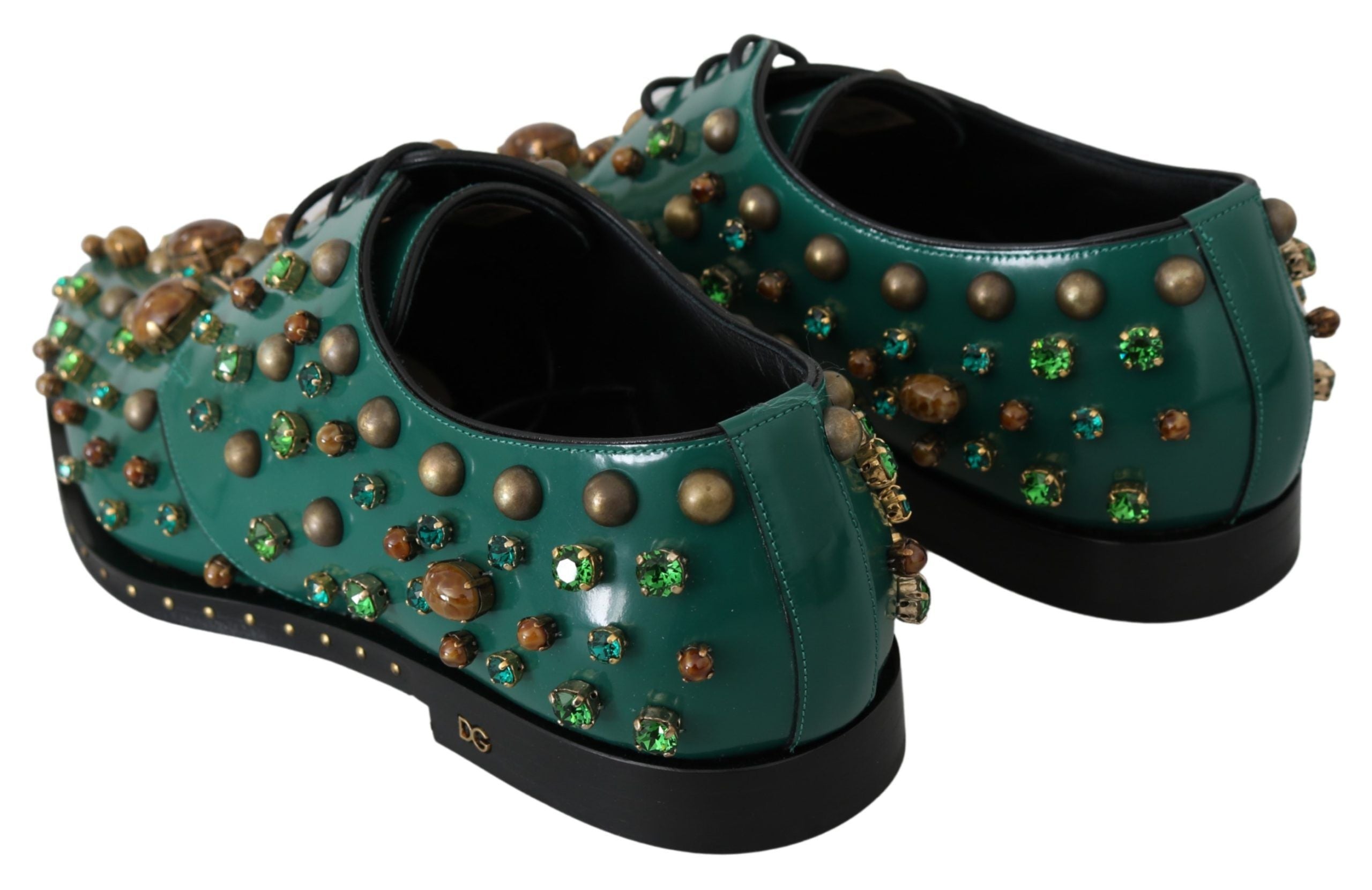 Dolce & Gabbana Grünes Leder Kristall Kleid Broque Schuhe-6