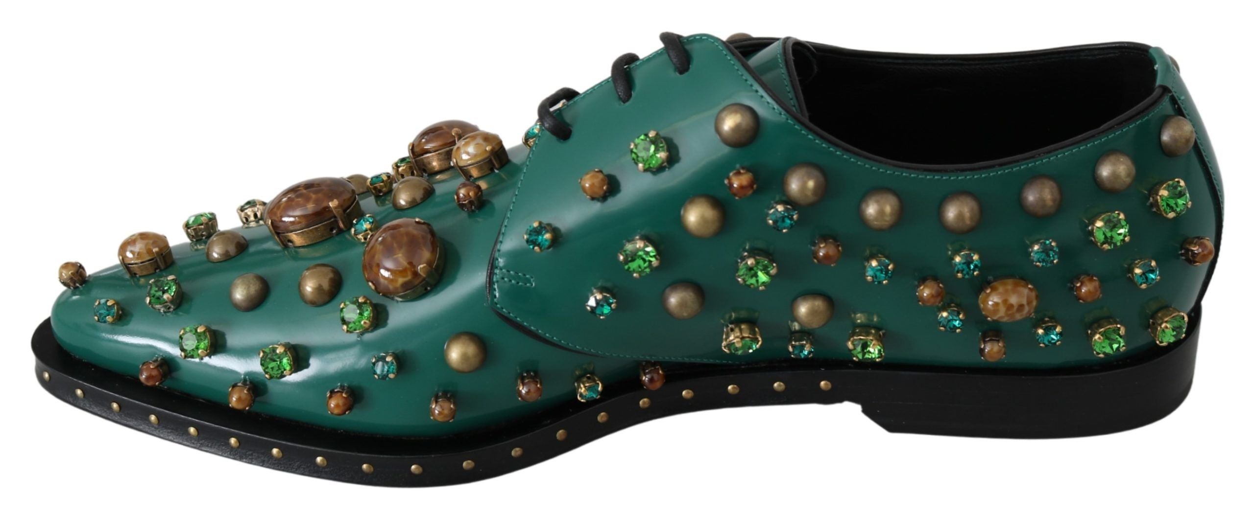 Dolce & Gabbana Grünes Leder Kristall Kleid Broque Schuhe-7