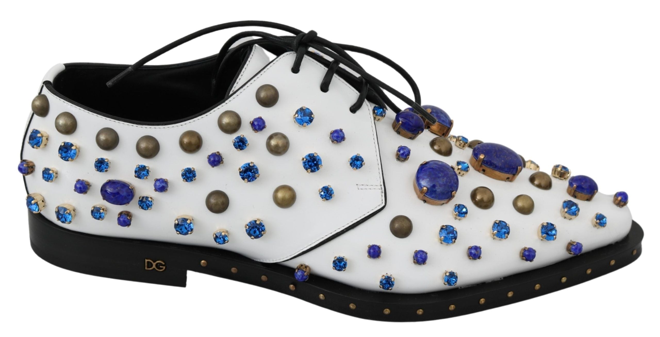 Dolce & Gabbana White Leather Crystal Dress Broque Shoes