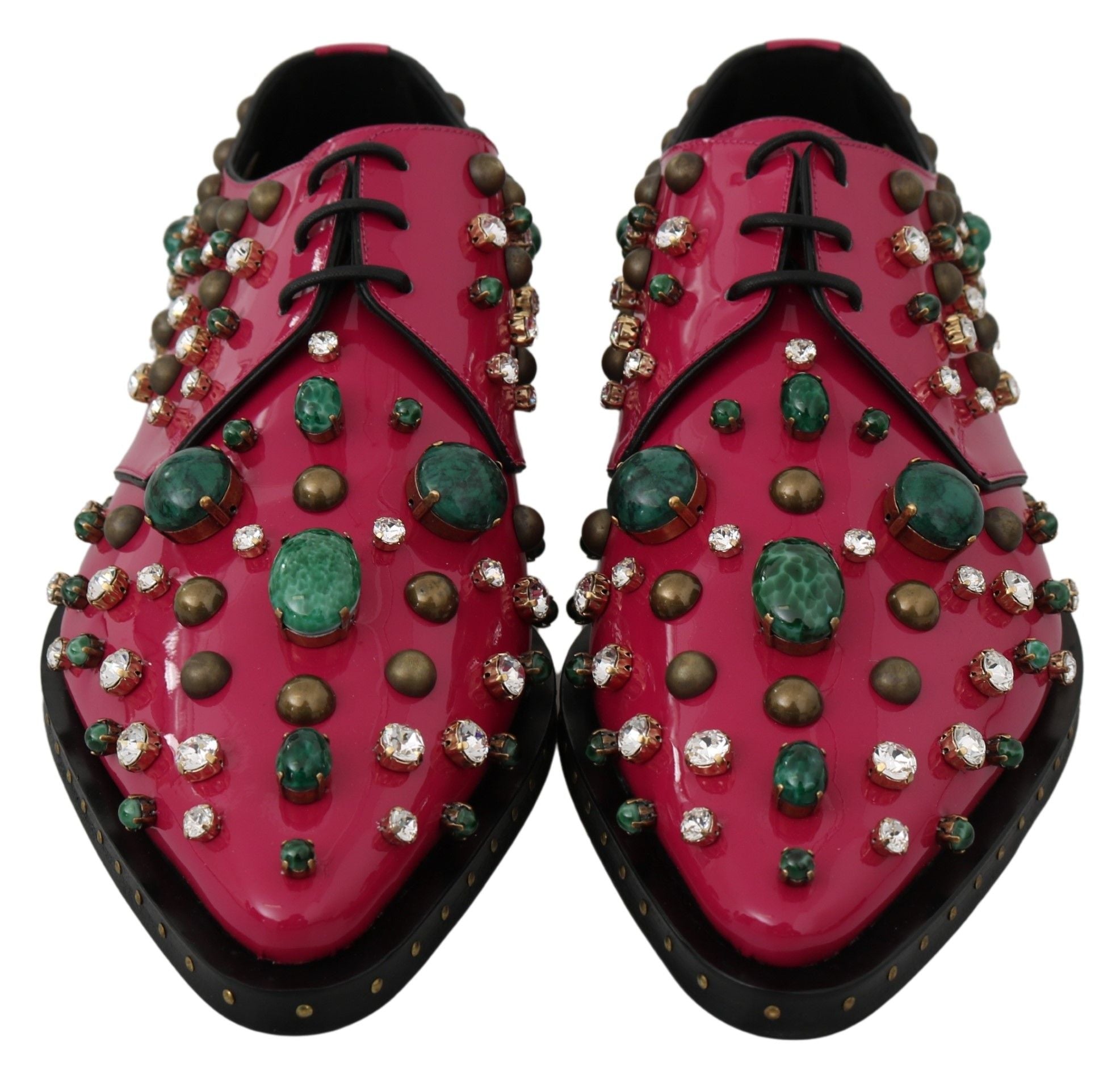 Dolce & Gabbana Pink Leather Crystals Dress Broque Shoes-4